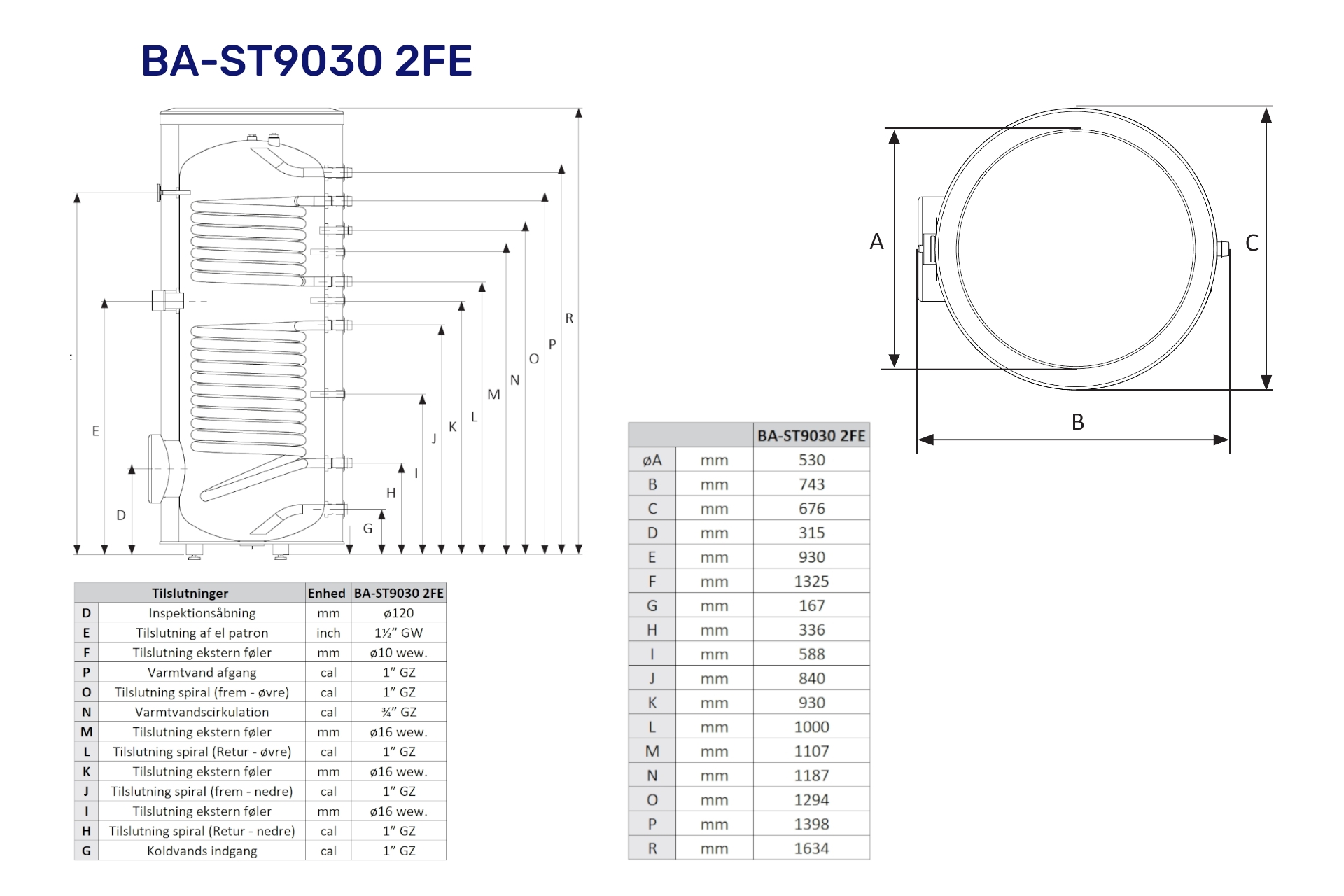 Vølund 300ltr V.V.beholder BA-ST9030 2FE m/2 sprialer f/sol- & centralvarme 080105 (S) - Billede 2