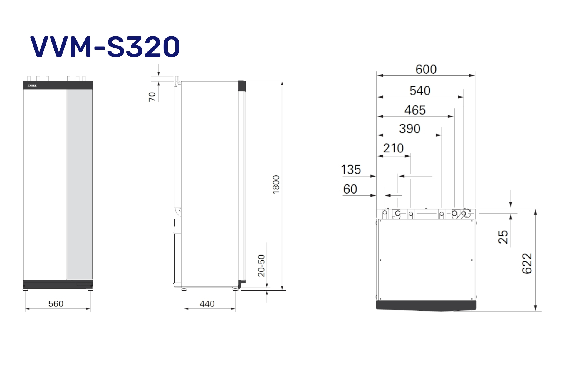 Vølund VVM S320 E EM 3x 400v unik luft/vand indedel m/indbygget brugsvandsbeholder 180l (240l 40°) og buffetank 26ltr til centralvarme (for F2040 & F2120 & S2125 - max 12 kw) (S) - Billede 2