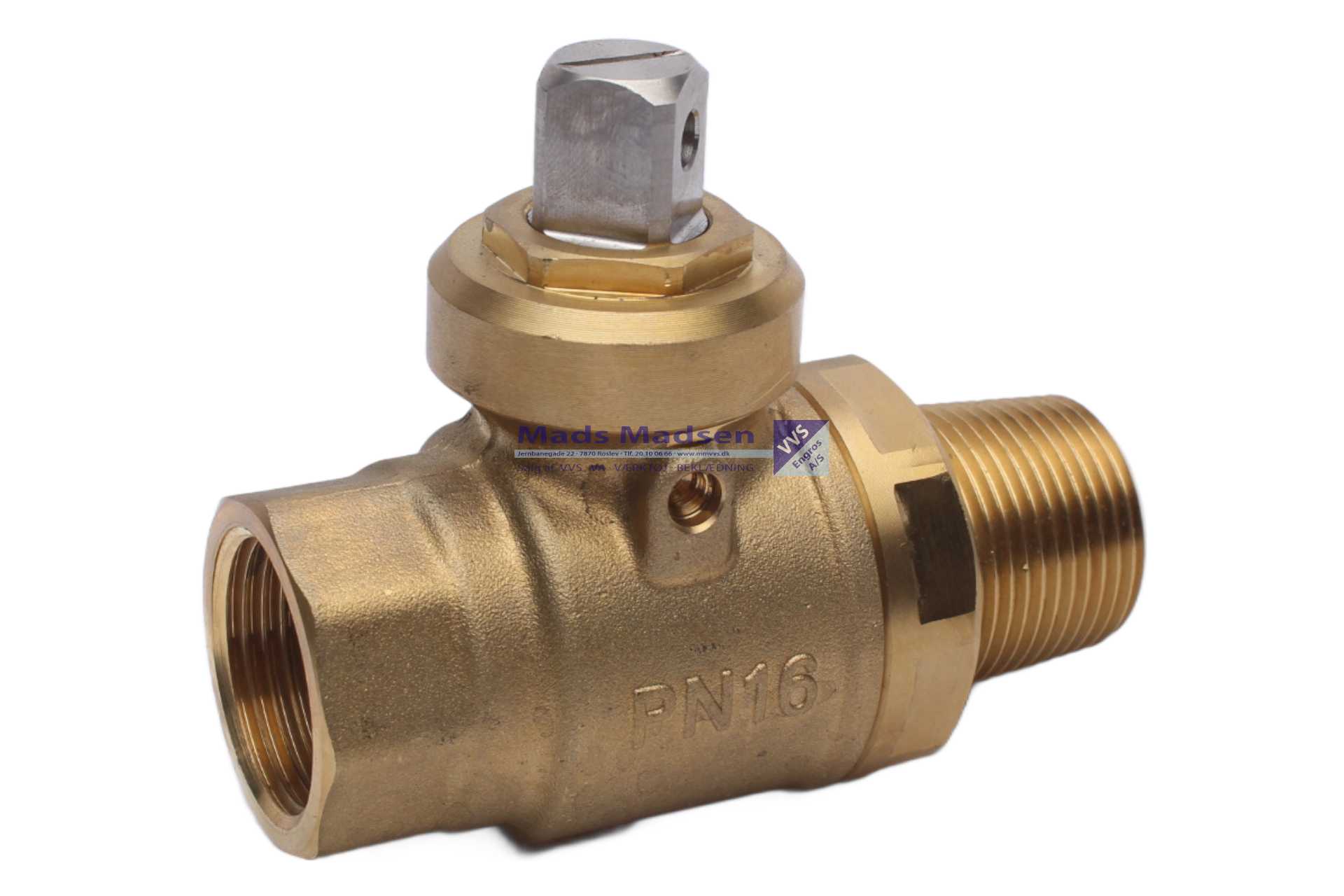 1" JCH anboringskuglehane n/m m/fuldt gennemløb