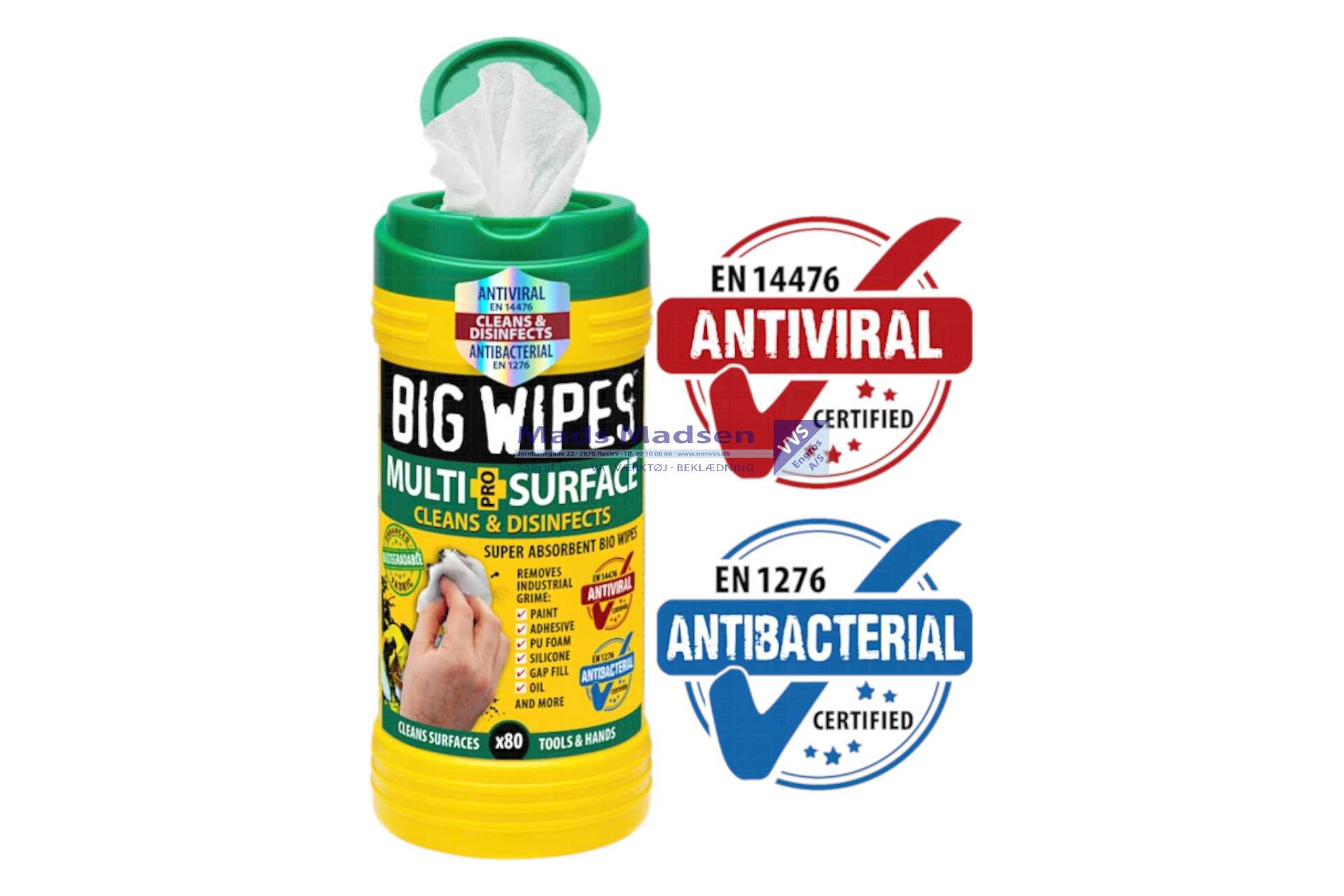 Big Wipes renseservietter Multi-surface á 80 stk. Antibakteriel / Antiviral