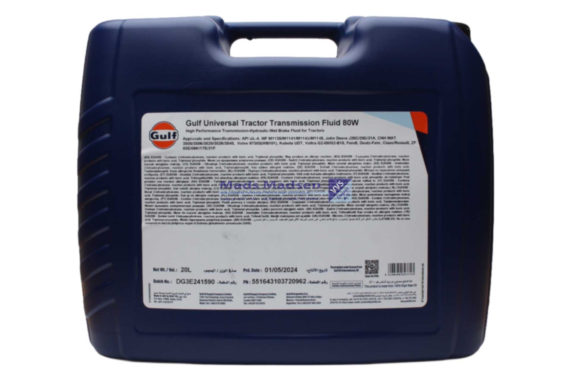GULF Universal Tractor Transmission olie 80W 20 Liter (incl. afgift) *NETTOPRIS*
