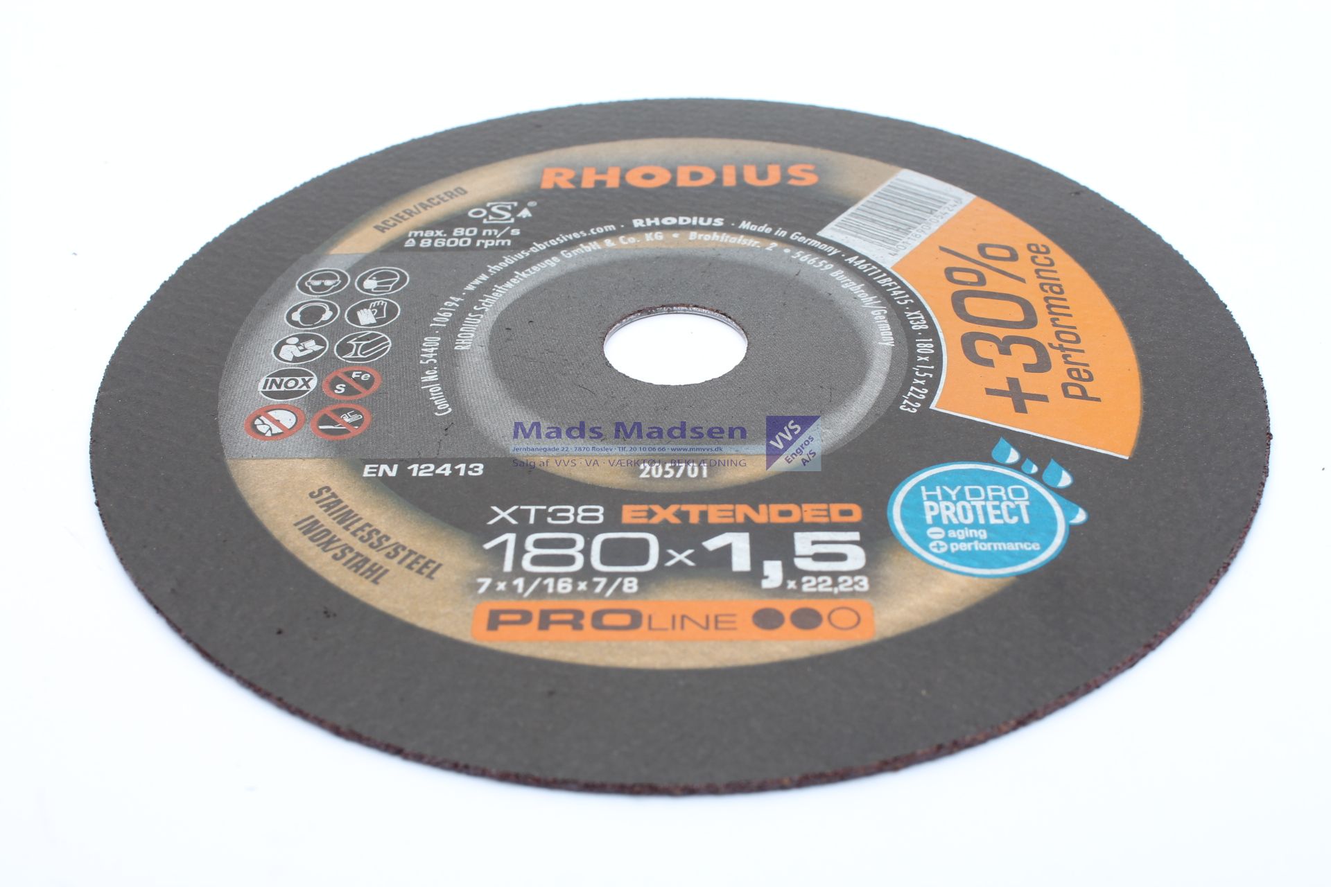 180 x 1,6 x 22,2 mm Rhodius skæreskive stål/rustfri Plan