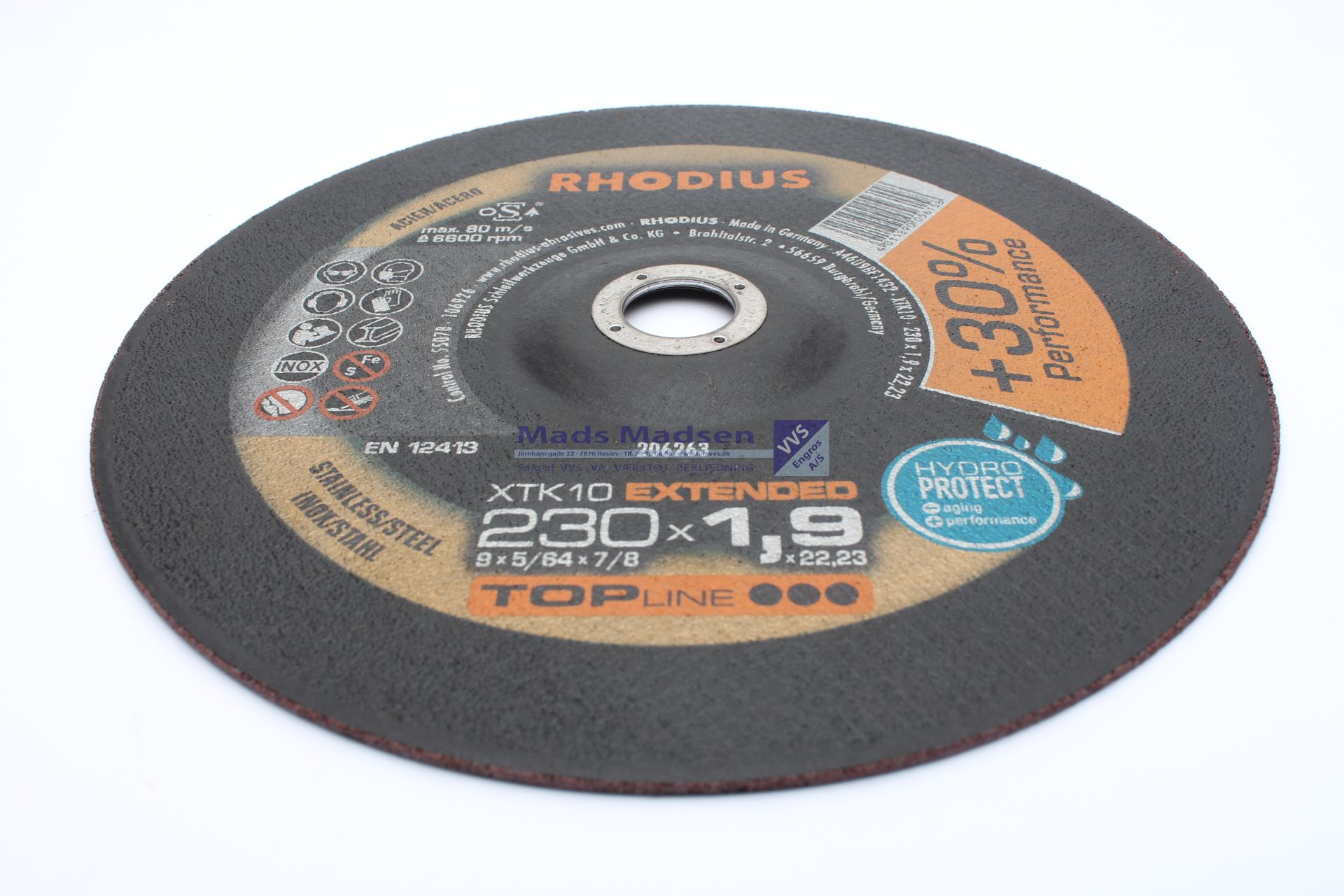 230 x 1,9 x 22,2 mm Rhodius skæreskive stål/rustfri Forsat