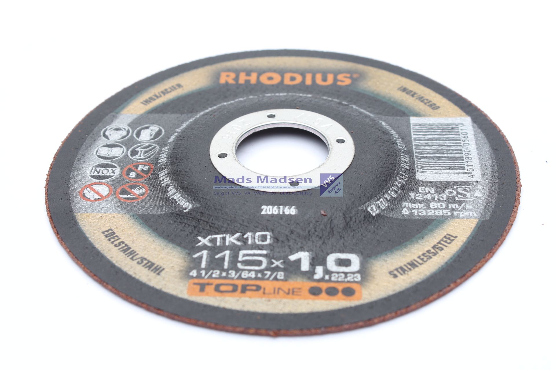 115 x 1,0 x 22,2 mm Rhodius skæreskive stål/rustfri Forsat