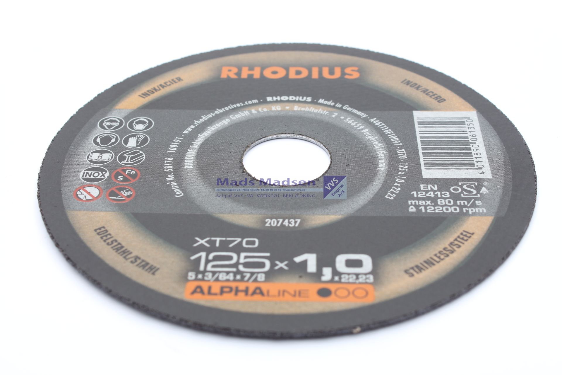 125 x 1,0 x 22,2 mm Rhodius skæreskive stål/rustfri Plan XT 70 100 stk/krt