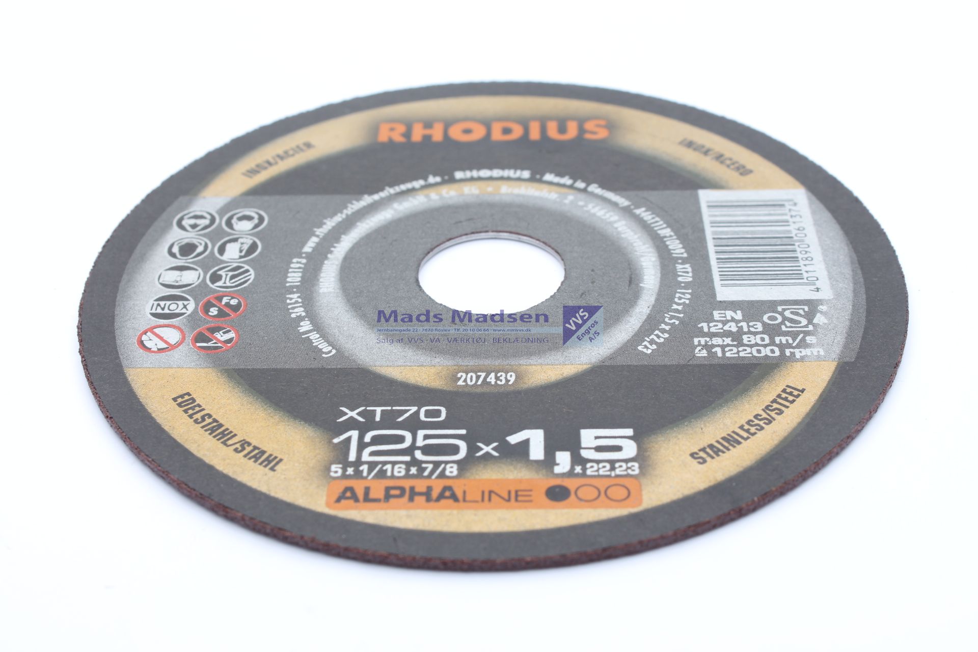 125 x 1,5 x 22,2 mm Rhodius skæreskive stål/rustfri Plan