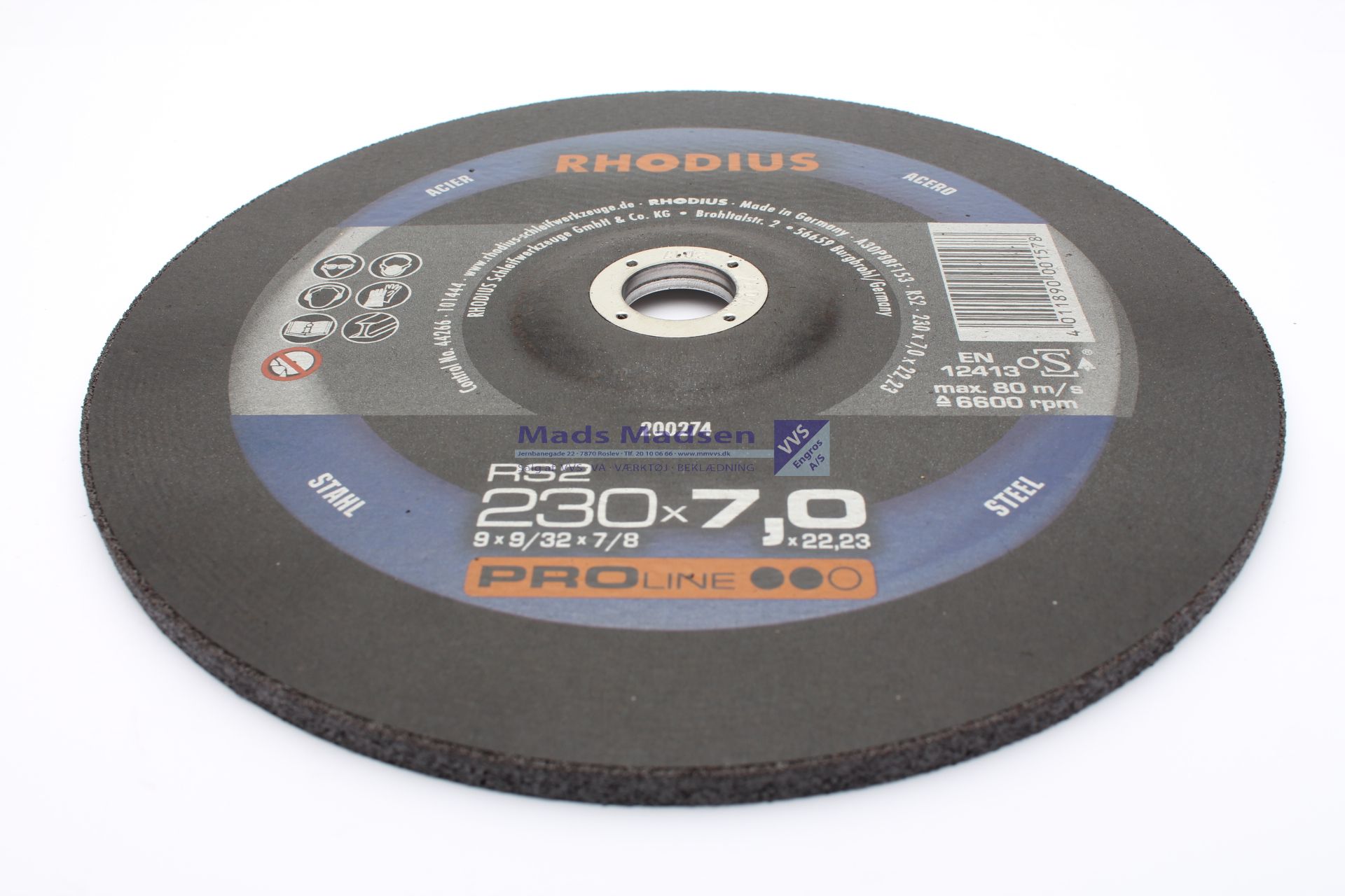 230 x 7,0 x 22,2 mm Rhodius slibeskive stål