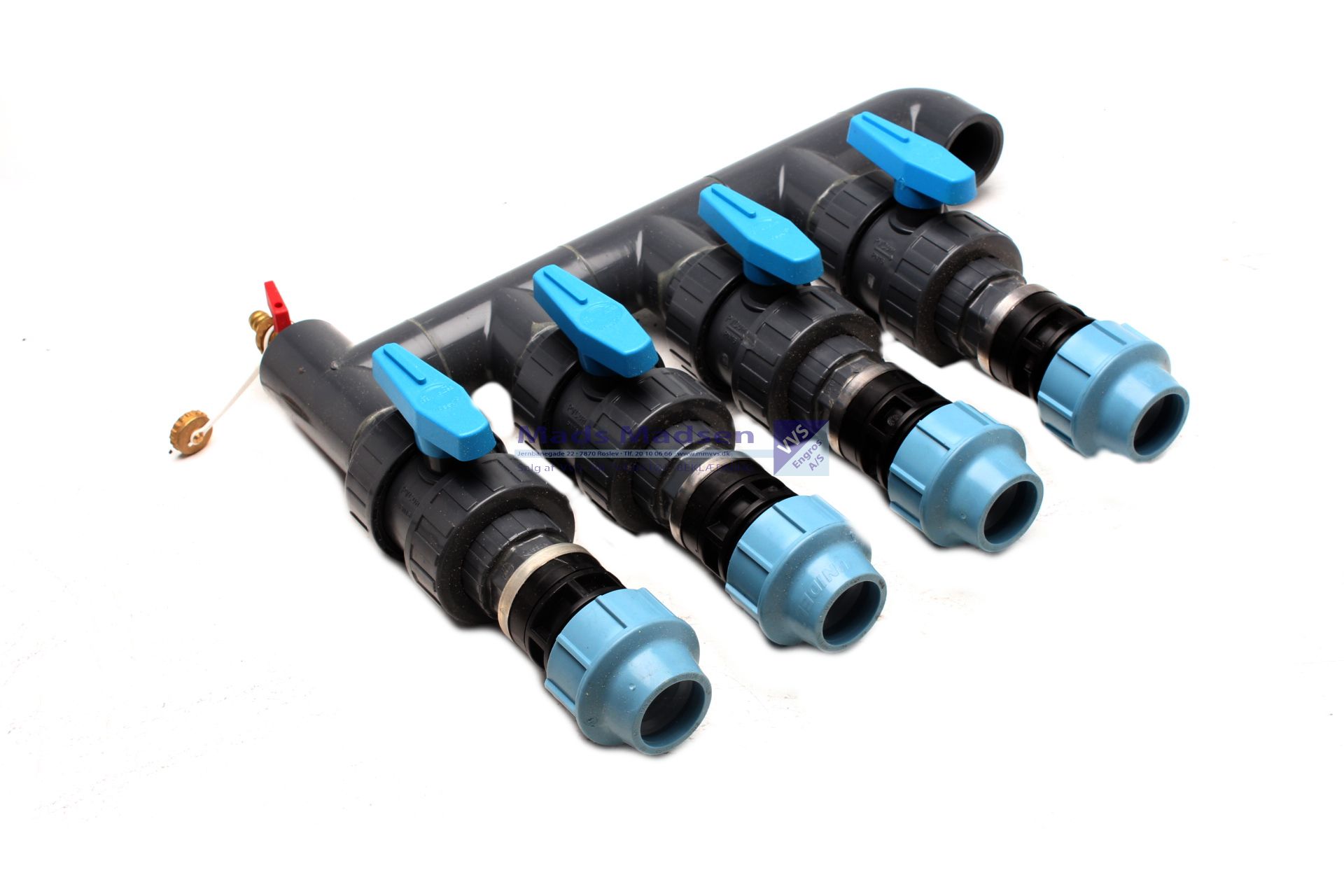 MM jordvarme manifold 4 x 40mm m/kuglehaner 1 1/2" tilgang