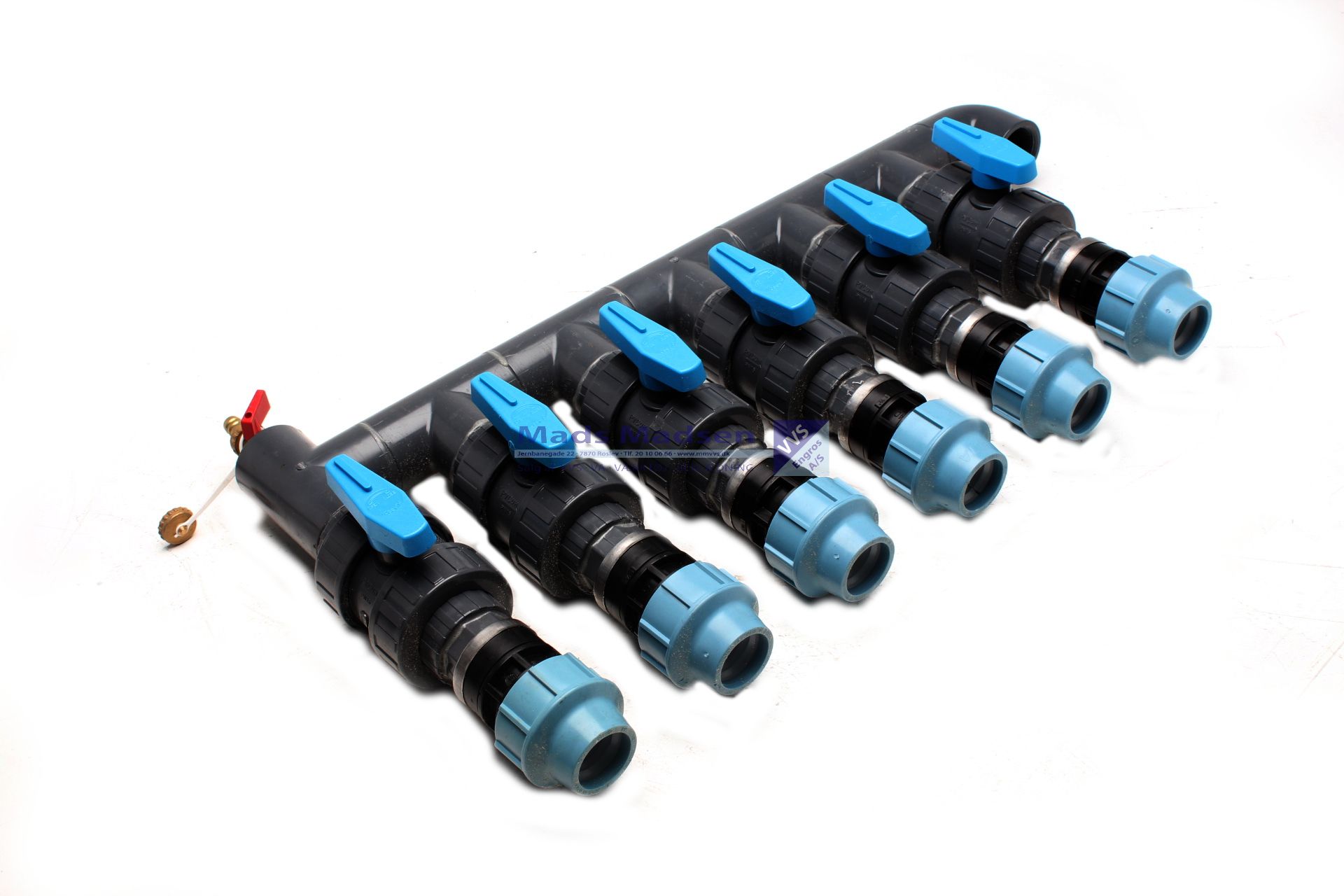 MM jordvarme manifold 6 x 40mm m/kuglehaner 1 1/2" tilgang