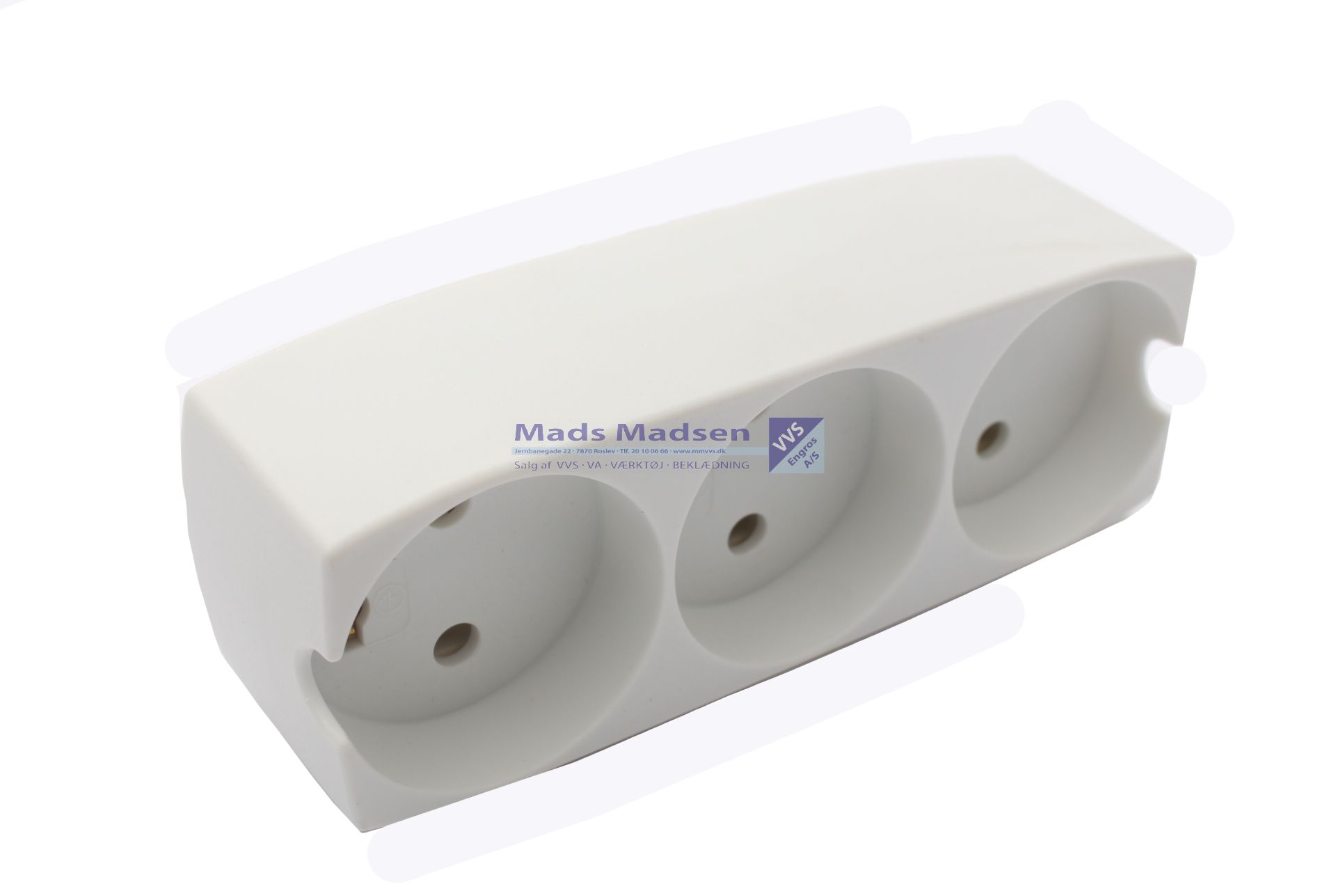 Stikdåse 230V 3R hvid m/ jord *NETTOPRIS*