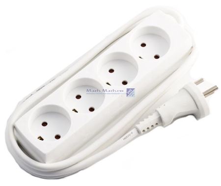 Stikdåse 1,5 m ledn. 4R m/ jord  10A/250V *NETTOPRIS*