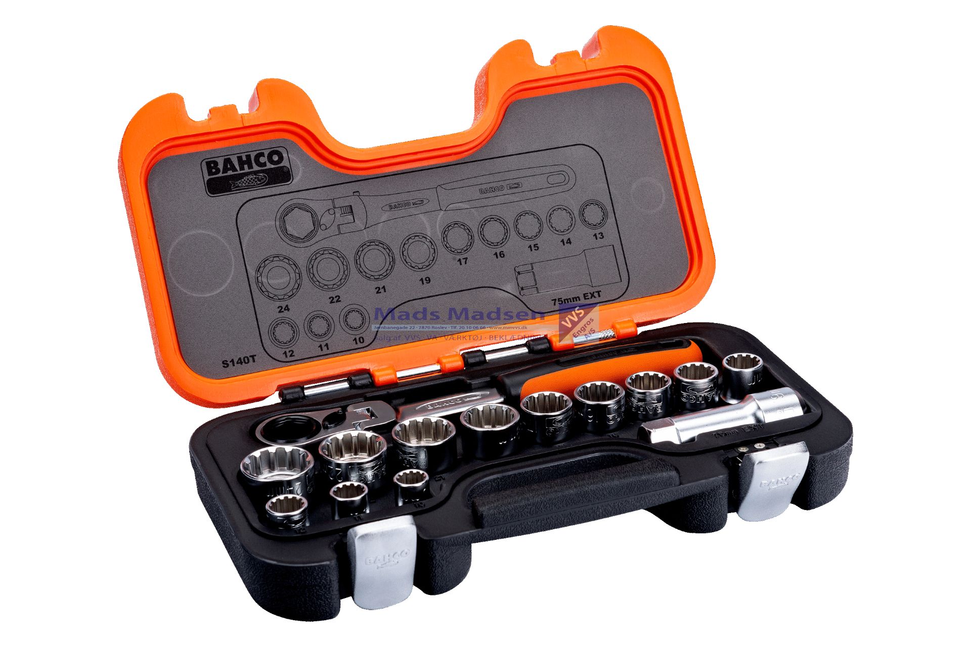 Topnøglesæt Bahco S140T GENNEMSTIK 14 dele *NETTOPRIS*