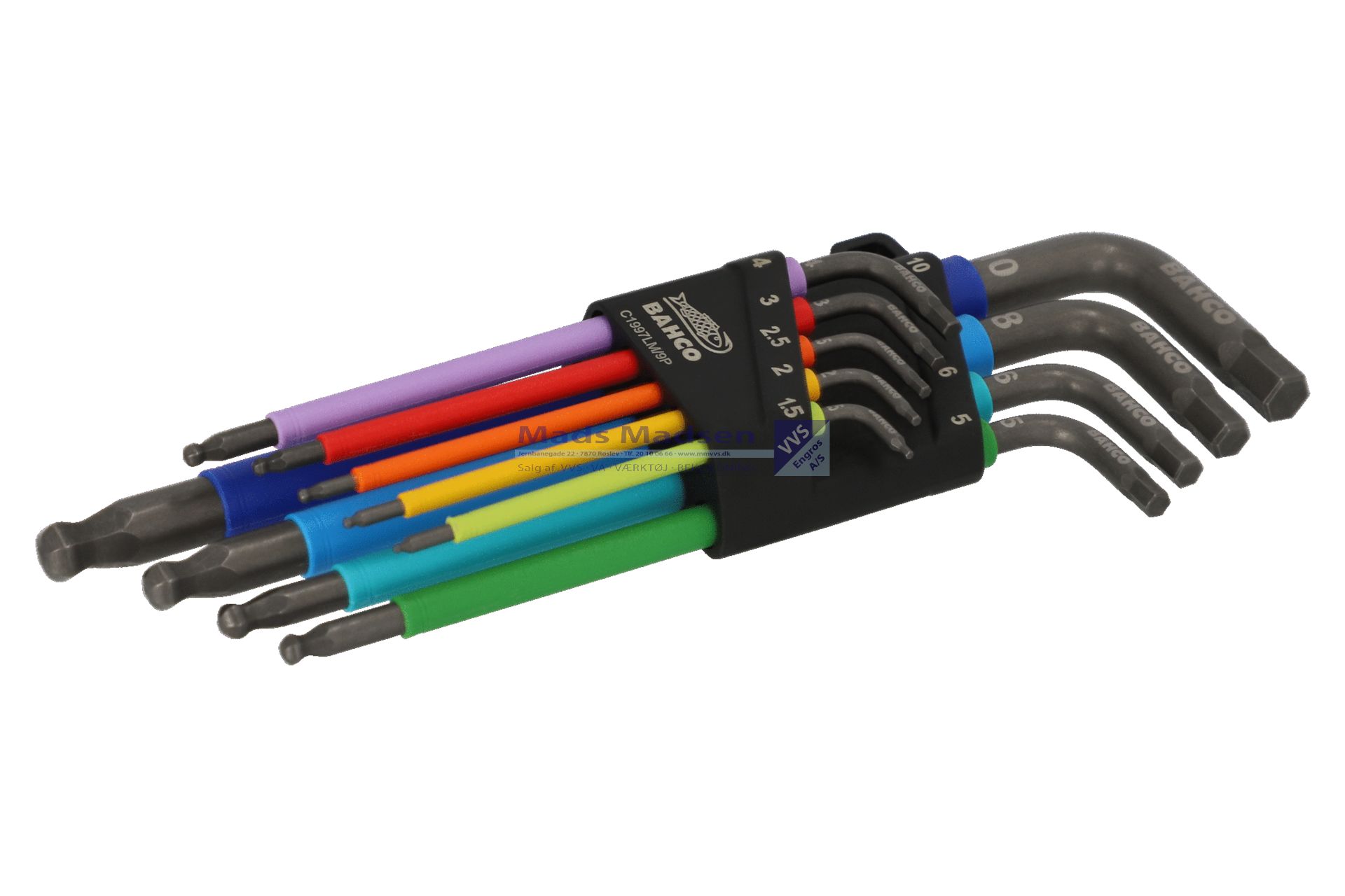 Unbrakonøgler m/ kugle i sæt Bahco C1997LM/9P 1,5-10mm Farvede nøgler *NETTOPRIS*