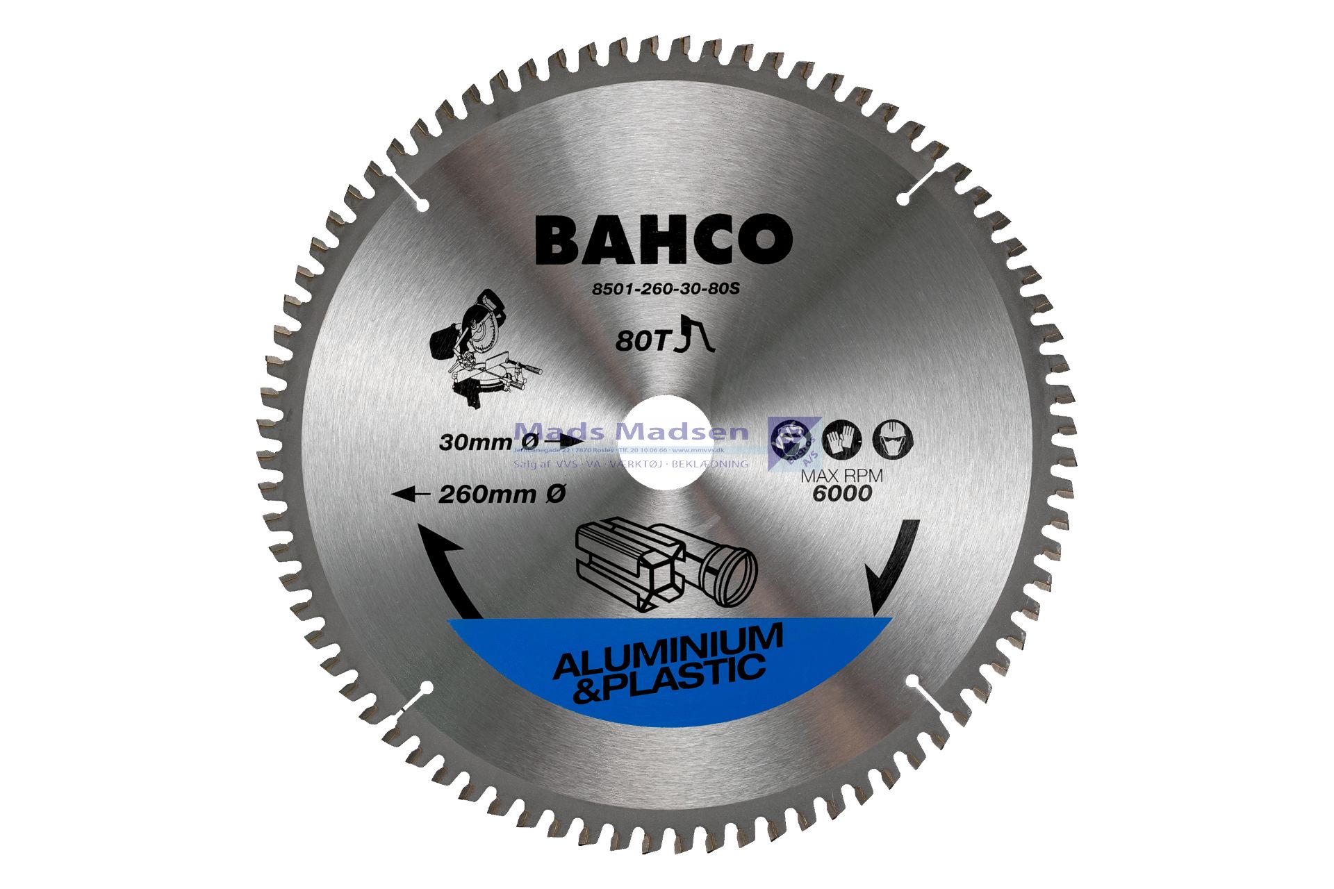 Bahco Rundsavklinge 250 x 2,8 mm 80 t. Ø30 Aluminium/Plast 8501-28S *NETTOPRIS*