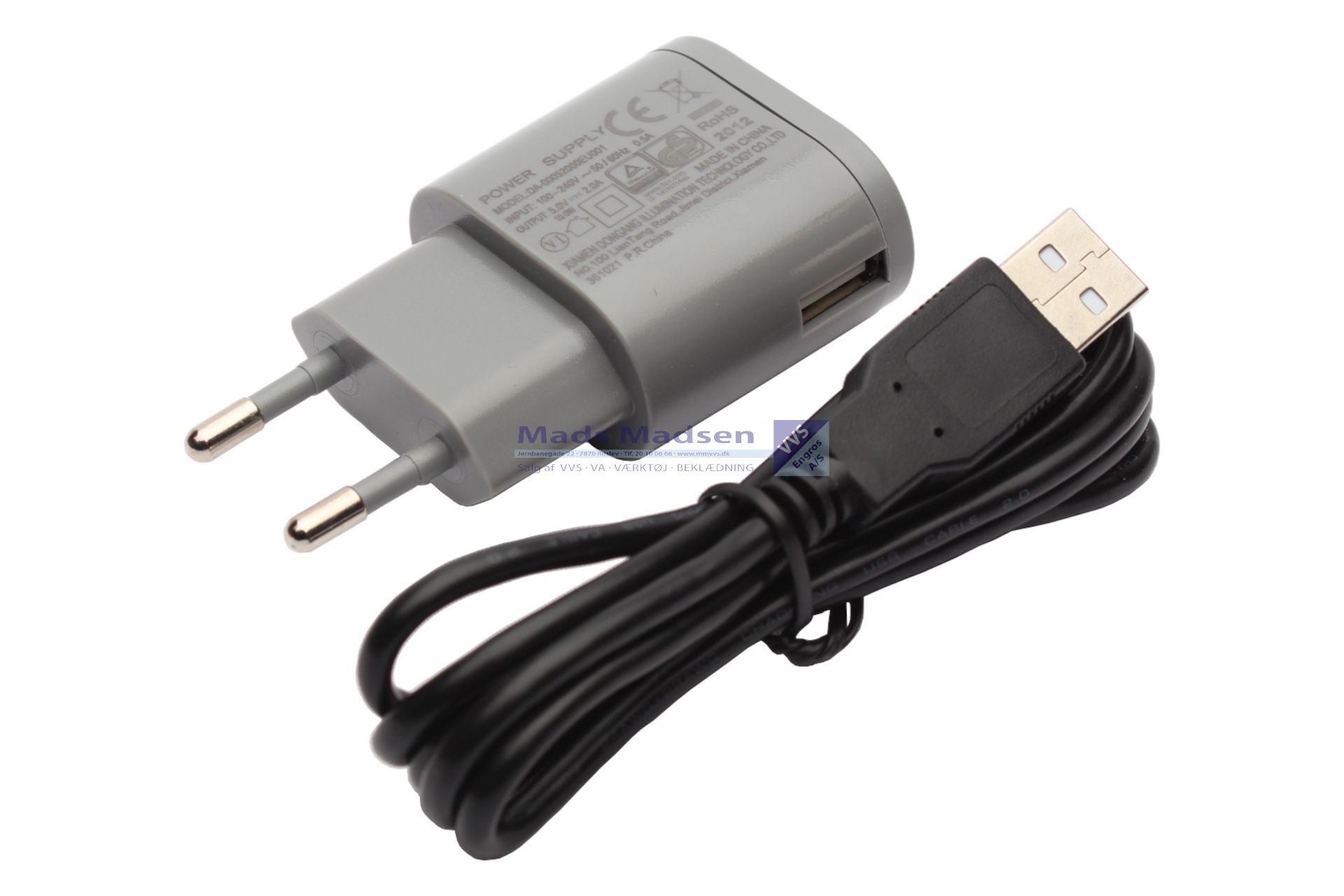 BaTo Strømstik 220 V. 2 Amp. med USB kabel 6549