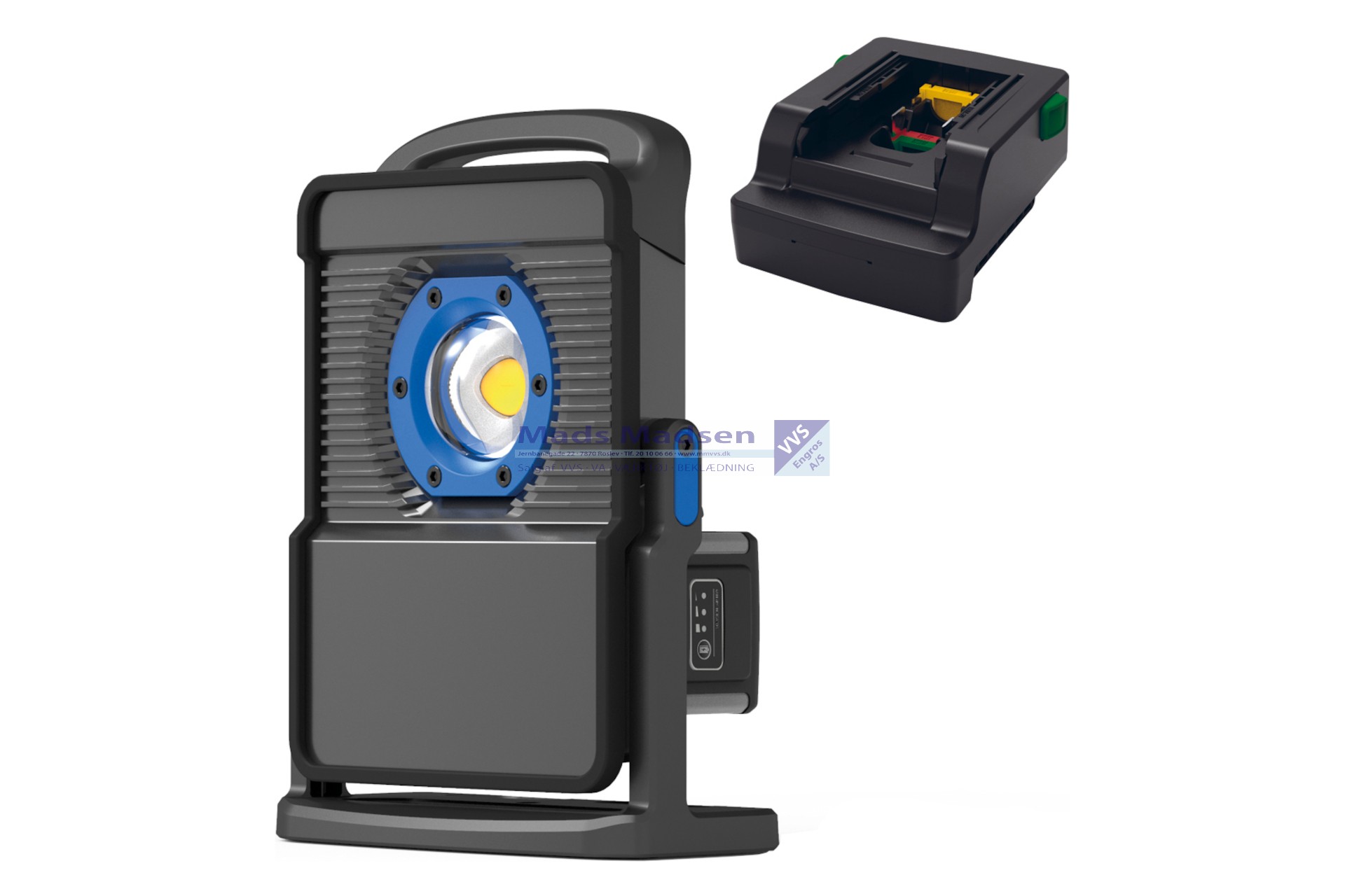 Blue Electric + Line Hybrid Arbejdslampe 21133 80W/10000 Lumen Incl. Batteriadapter t/ Dewalt, Milwaukee & Metabo