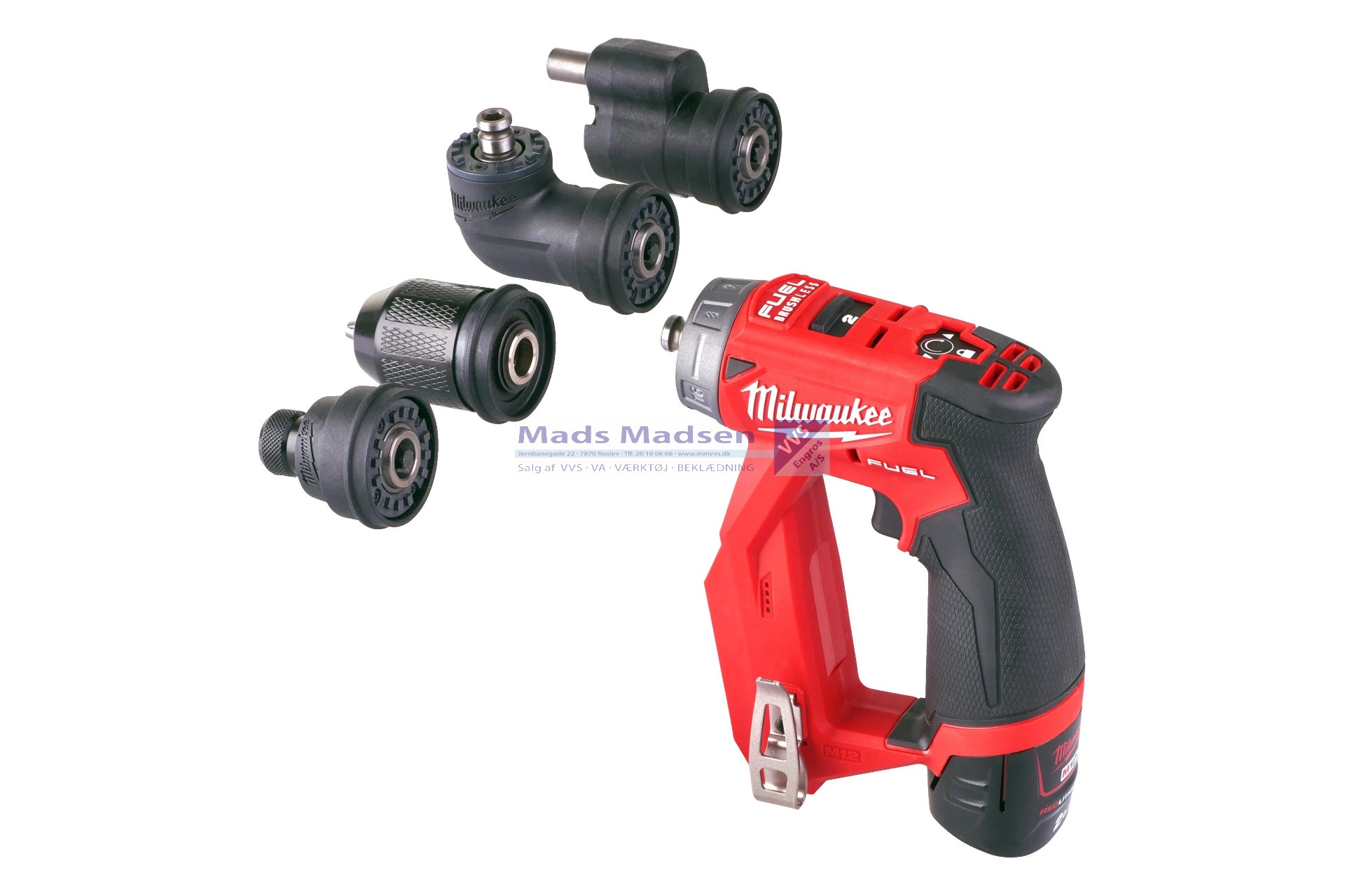 Milwaukee M12 FDDX KIT-202X akku bore-/skruemaskine udskiftelige hoveder 2 x 2,0 Amp.+lader 4933464979 *NETTOPRIS*
