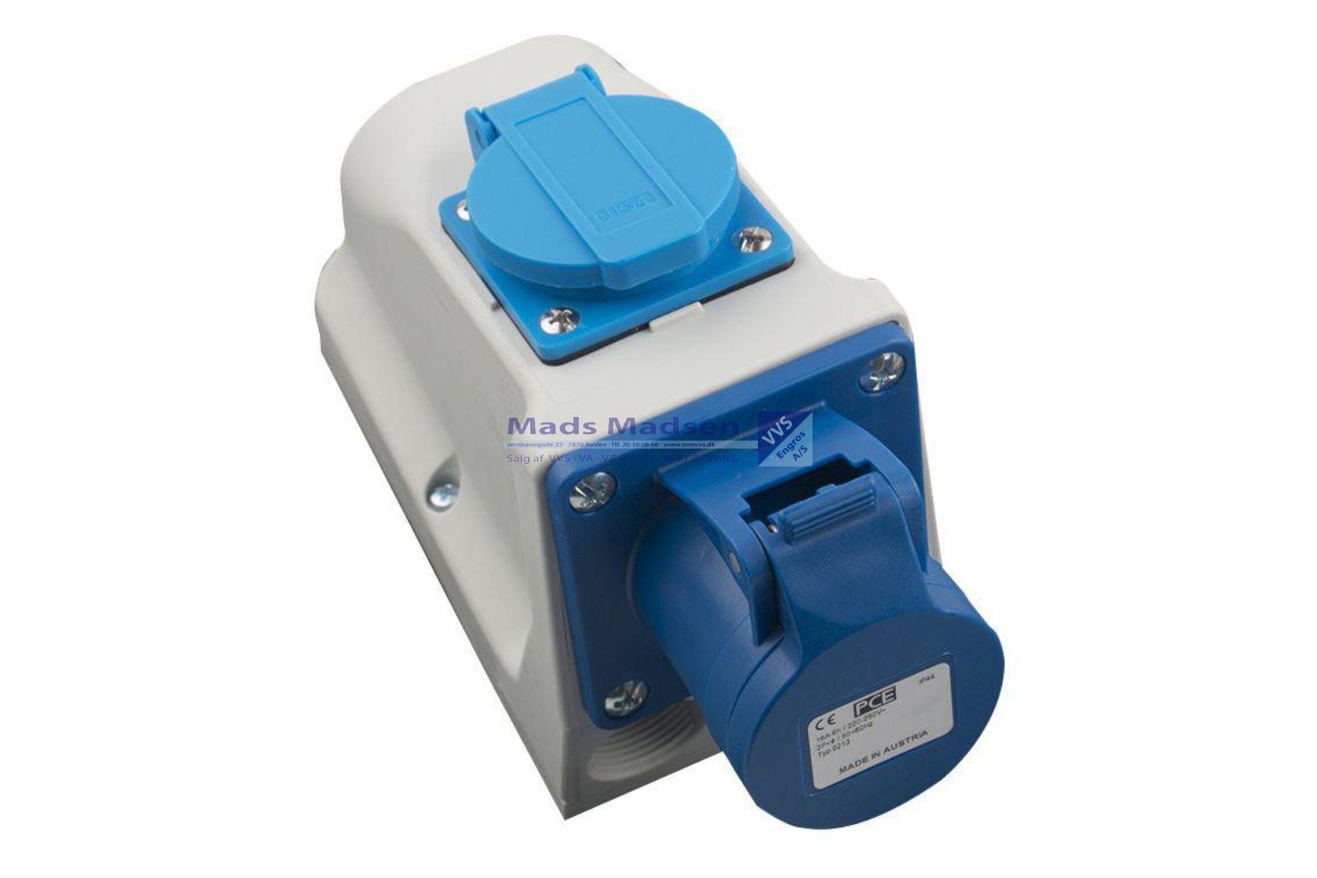 Combi CEE vægudtag. 16A/3P/230V CEE stik + 16A/250V DK stik m/jord. *NETTOPRIS*