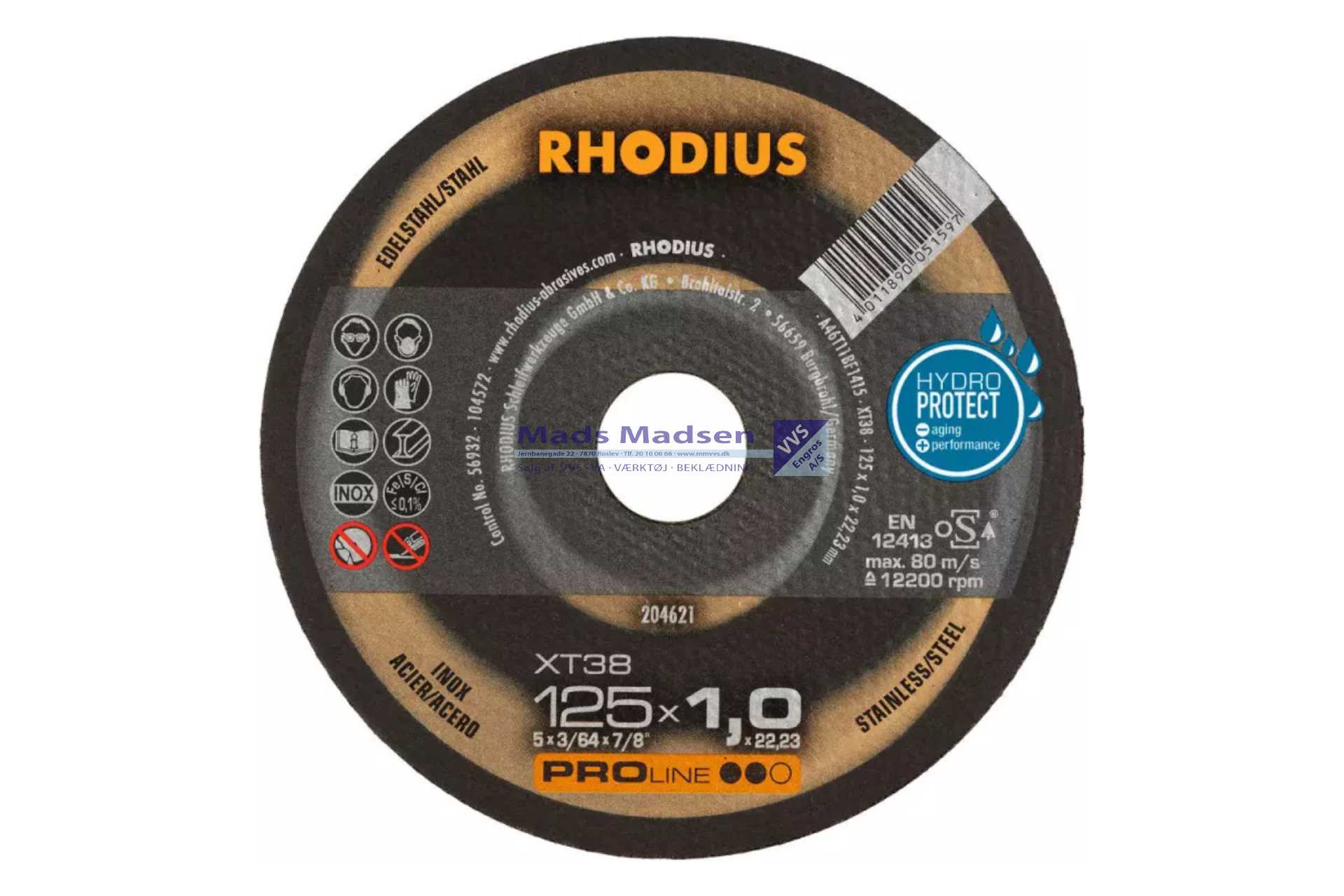 125 x 1,0 x 22,2 mm Rhodius skæreskive Rusftrit stål XT38