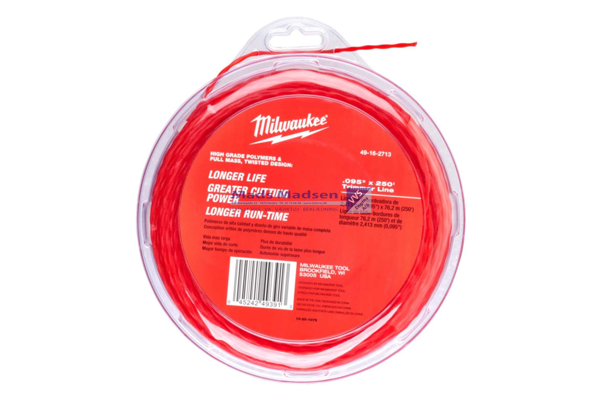 Milwaukee Trimmertråd til græstrimmer 2,4 mm x 76 m. 49162713 *NETTOPRIS*