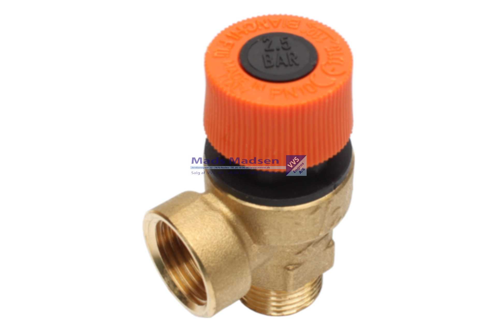 1/2" x 2,5 bar sikkerhedsventil PN10 -5 /+120°C