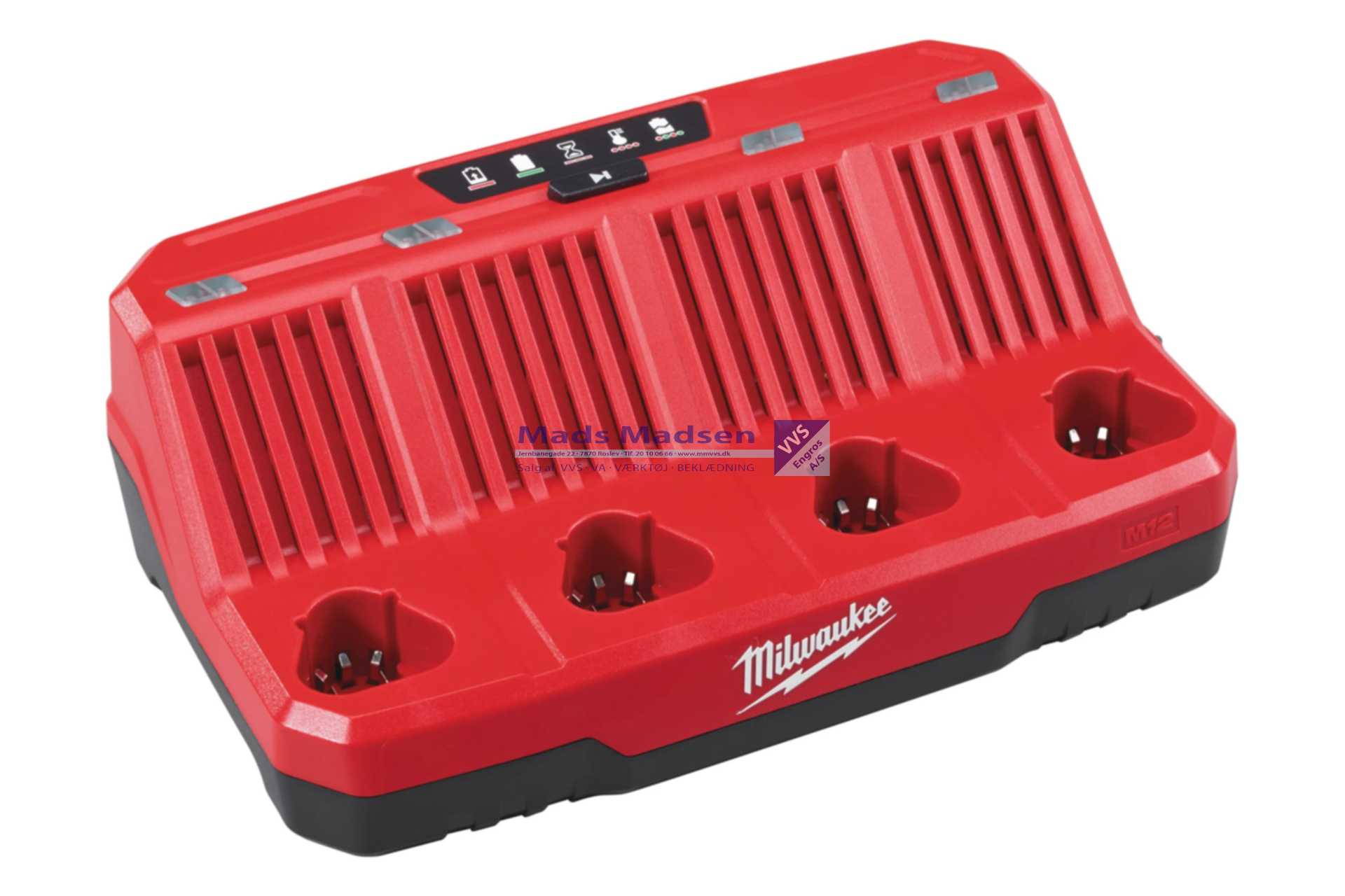 Milwaukee M12 C4 akku lader med 4 lade porte 4932430554 *NETTOPRIS*