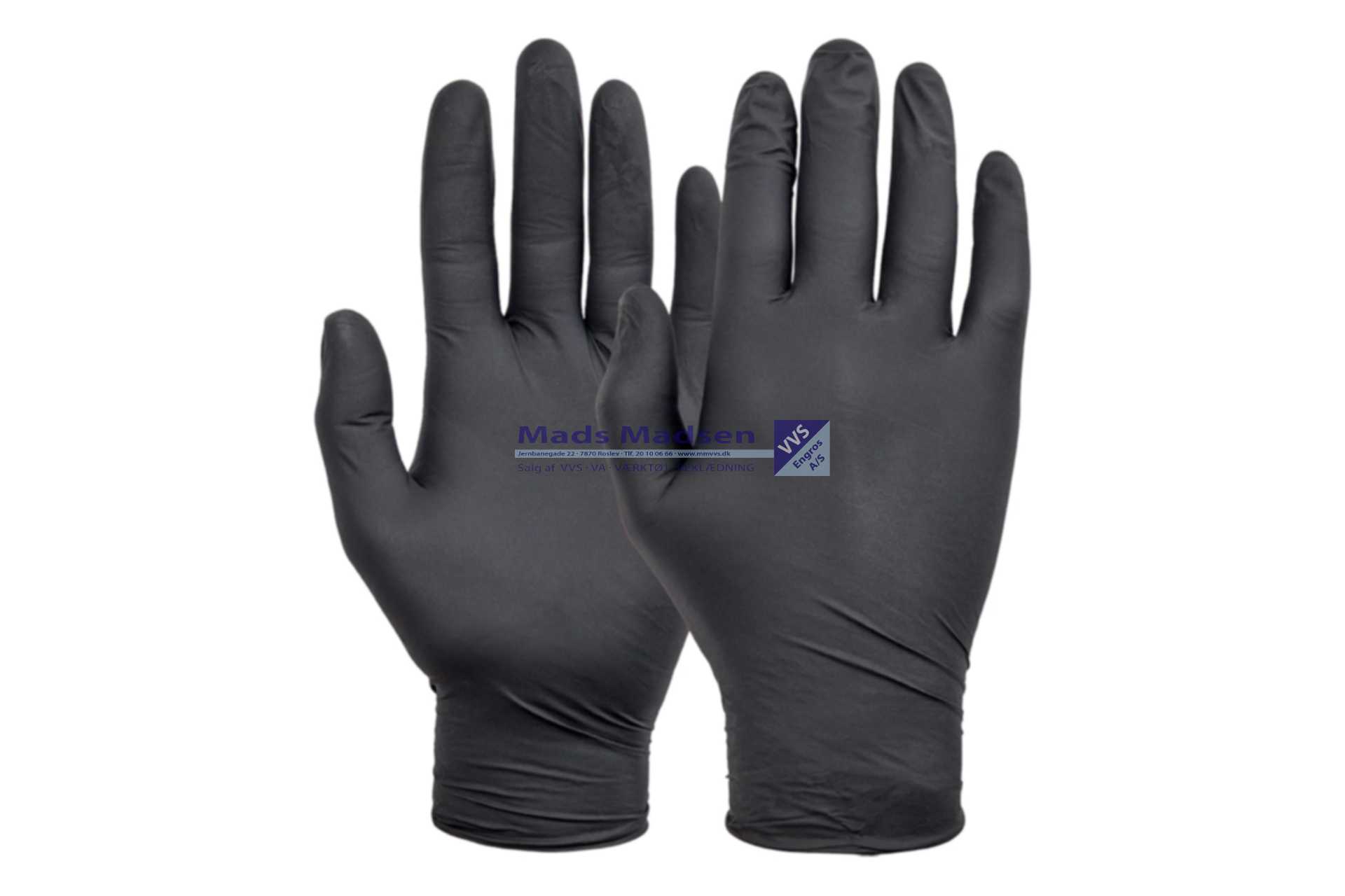 Engangshandsker Nilex sort 606100 pudderfri á 100 stk. str. 10/XL *NETTOPRIS*