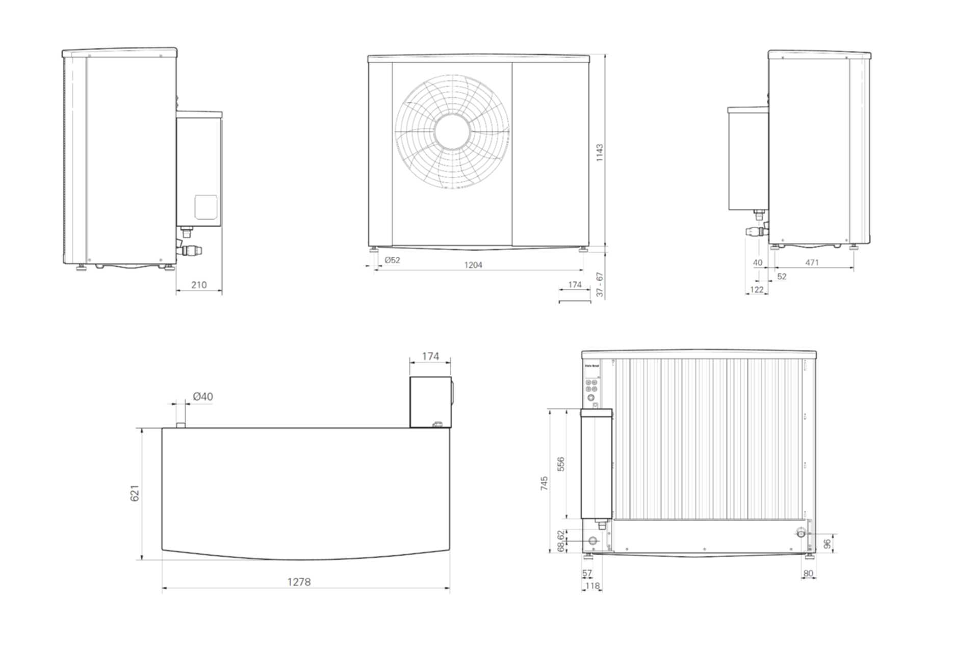 Vølund S2125-14 varmepumpe luft/vand 5-19,5 KW (ydelse v/-7/35° = 9,48 KW) m/frekvensregulerende kompressorer (3 fase - AC/DC relæ) - Billede 3