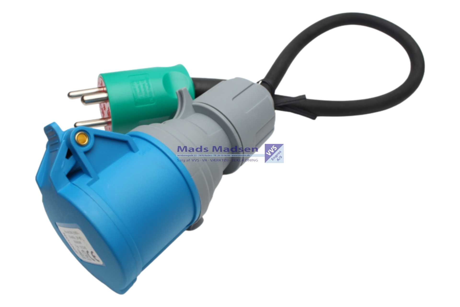CEE Adapterkabel 230V DK jord ind / 230V CEE ud 0,33 mtr. *NETTOPRIS*