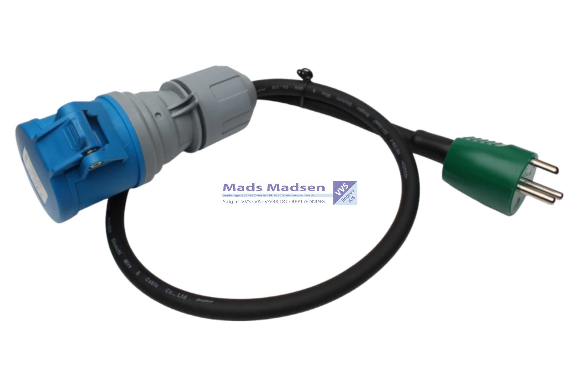 CEE Adapterkabel 230V CEE ind / 230V DK jord ud 0,60 mtr. *NETTOPRIS*