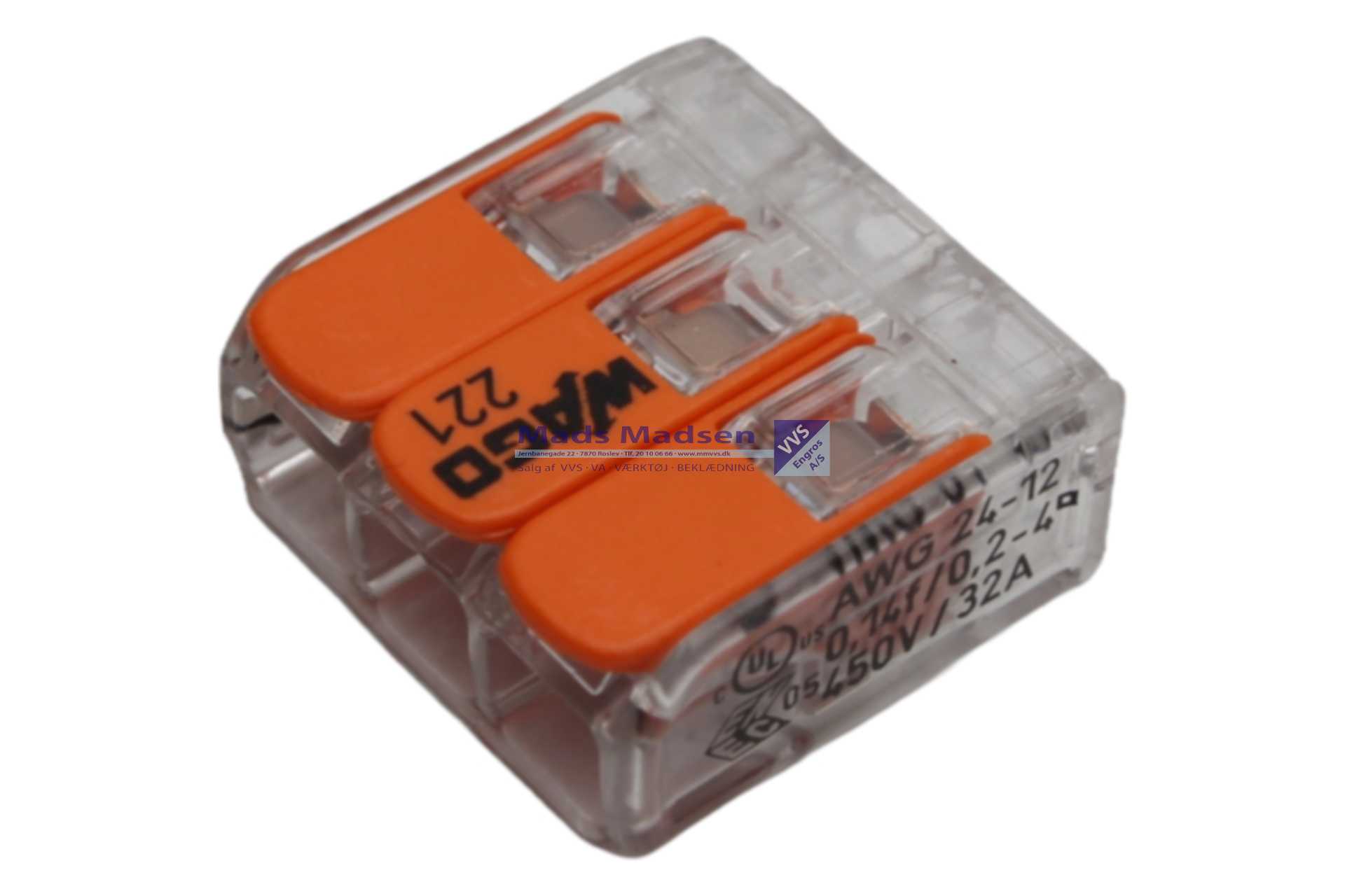 Wago samlemuffe 3 x 0,2-4mm2 221-413 *NETTOPRIS*