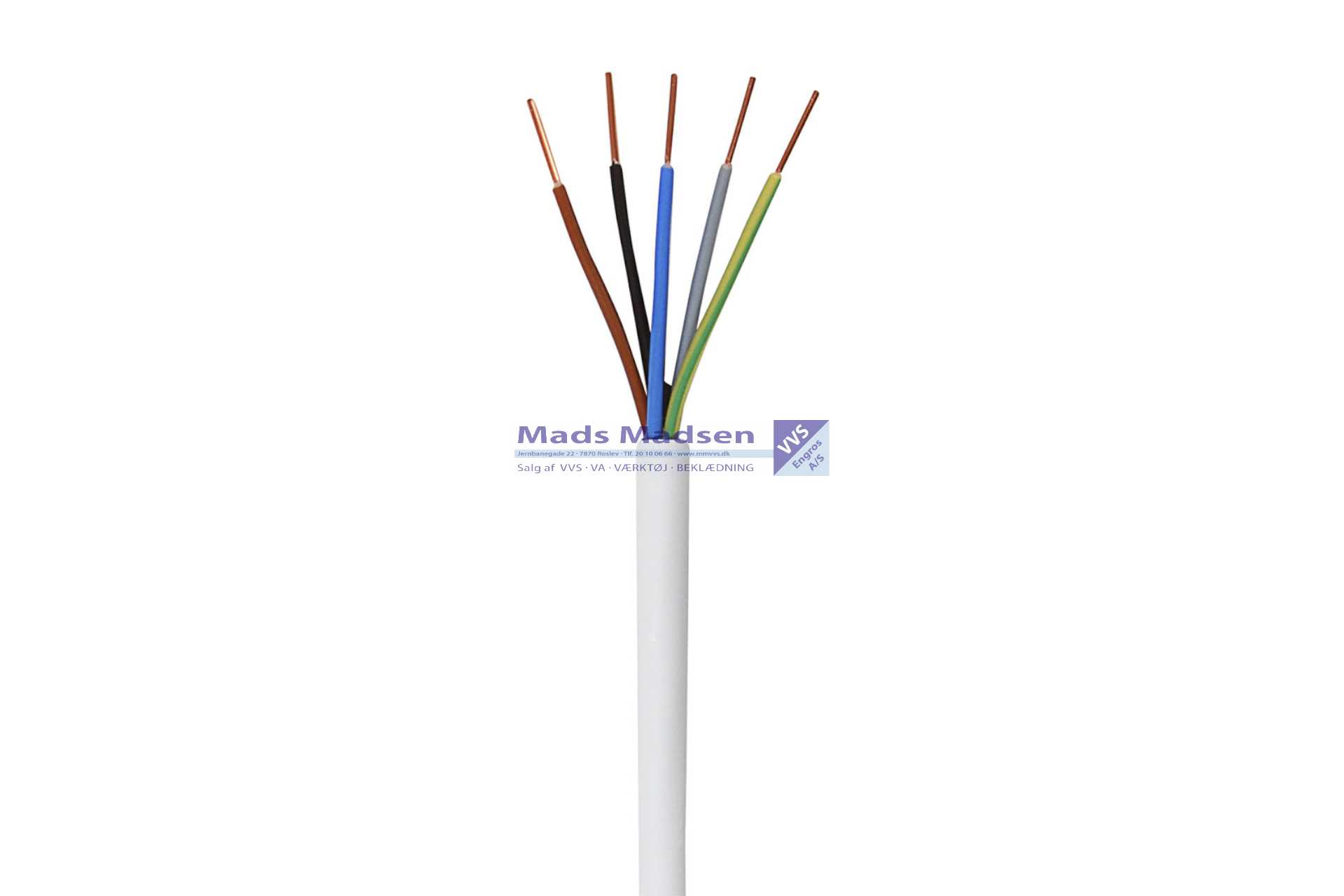 Plastkappeledning 5G1,5 hvid H05VV-F 50 mtr/rl