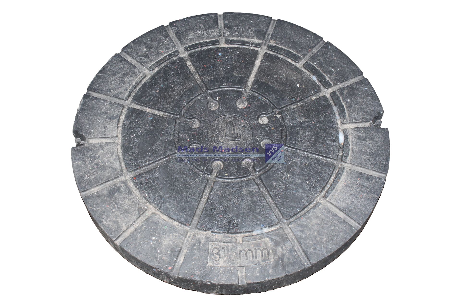 800mm dæksel PVC-genbrugsplast m. special fals f. Ø800 brønd, 200kg (udv. Ø 840mm)