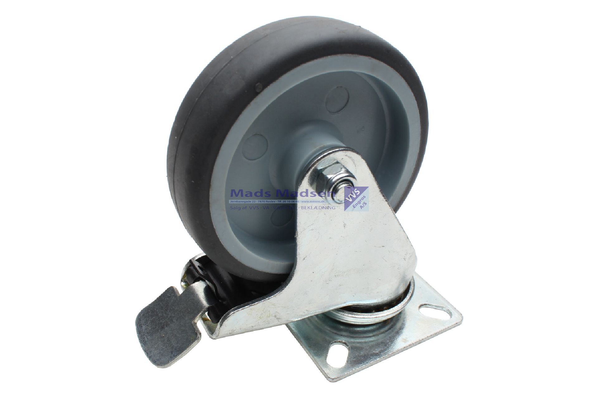 75mm Apparathjul drejelig med plade med bremse højde 100mm 60 kg. 5764735