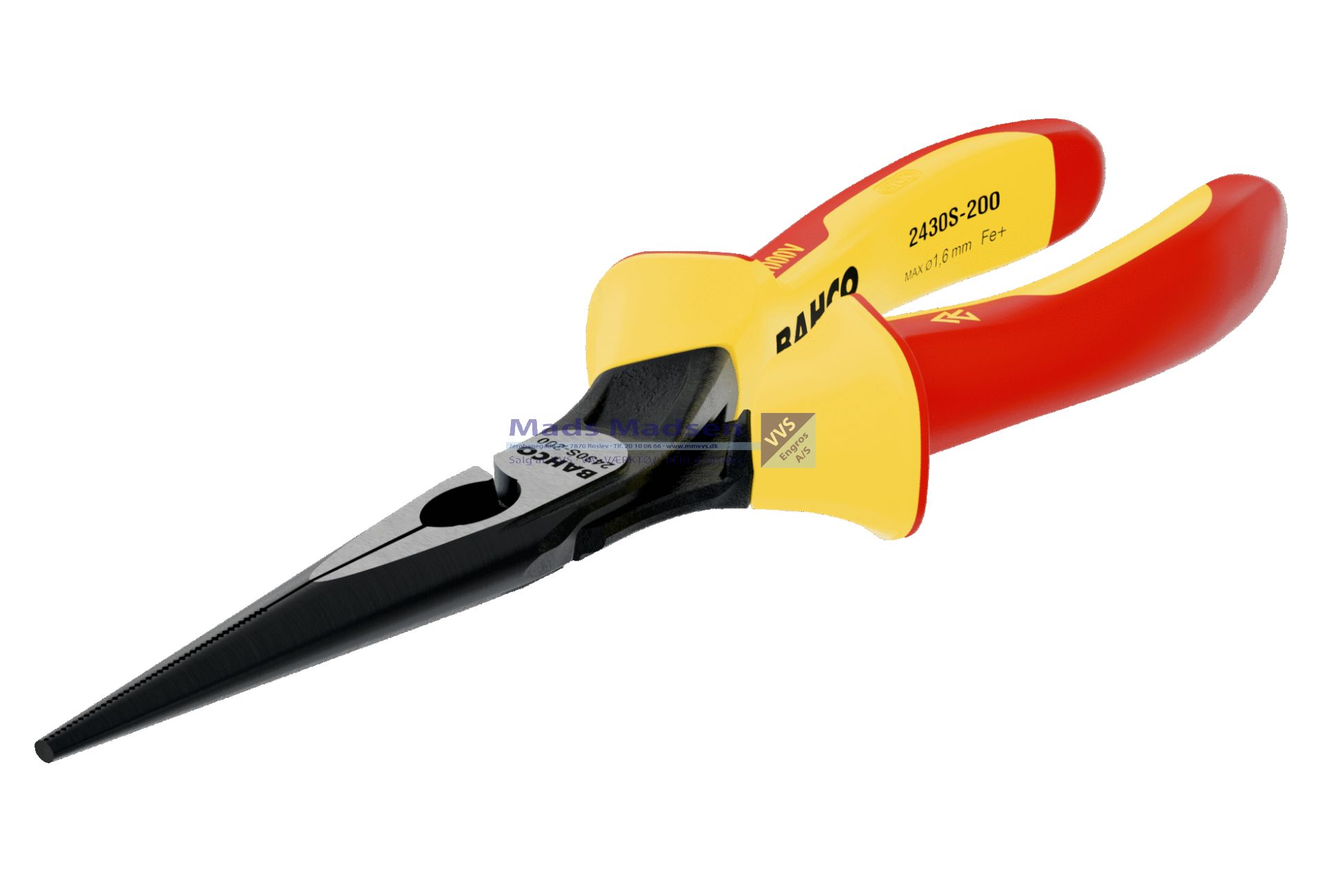 Spidstang 1000V Lige Bahco Ergo 2430S-200mm *NETTOPRIS*