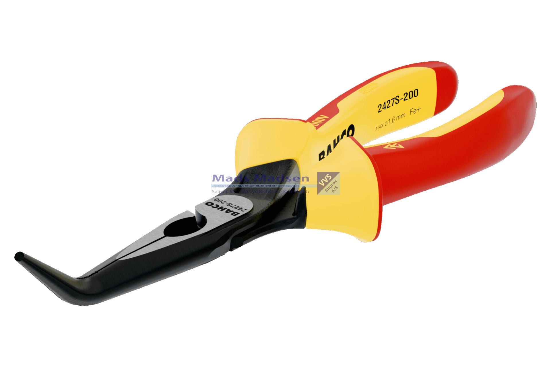 Spidstang 1000V bøj. Bahco Ergo 2427S-200mm *NETTOPRIS*