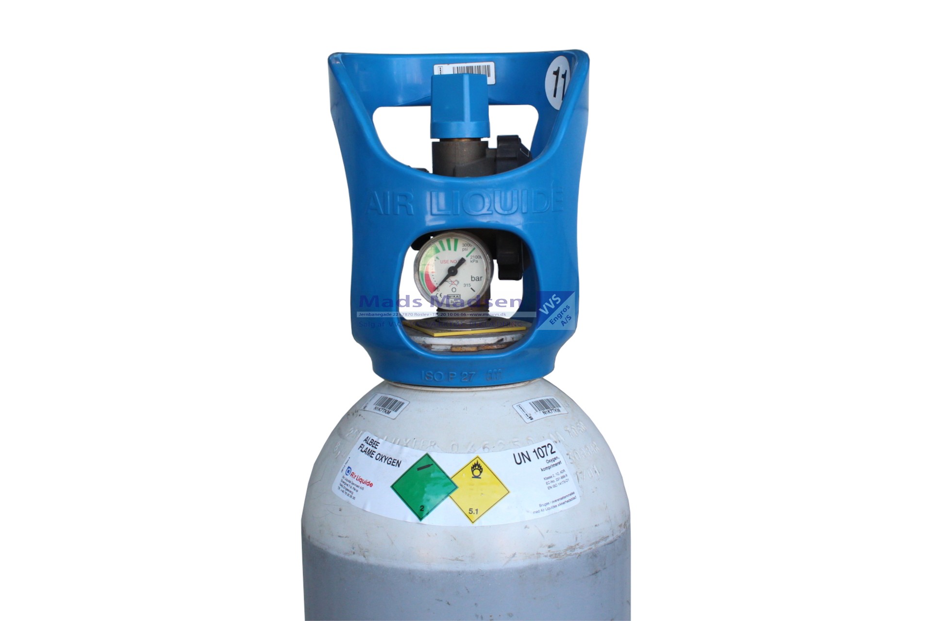 Oxygen Albee Flame 10 ltr. S11 U/INDHOLD - UN 1072 - Farekl. 2.2 + 5.1 - GRØN + GUL