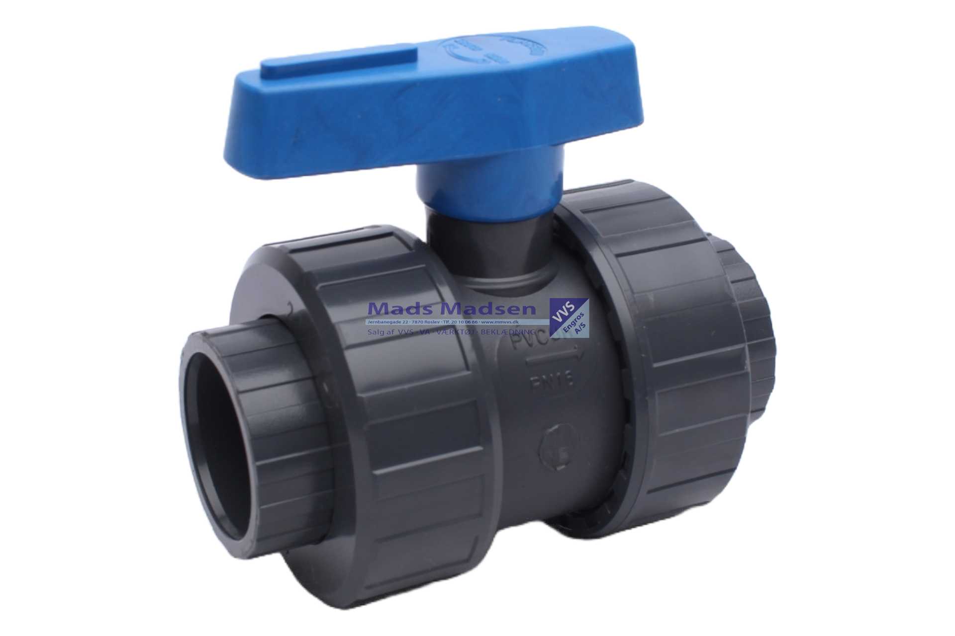 50mm Plasson pvc kuglehane 2 unioner