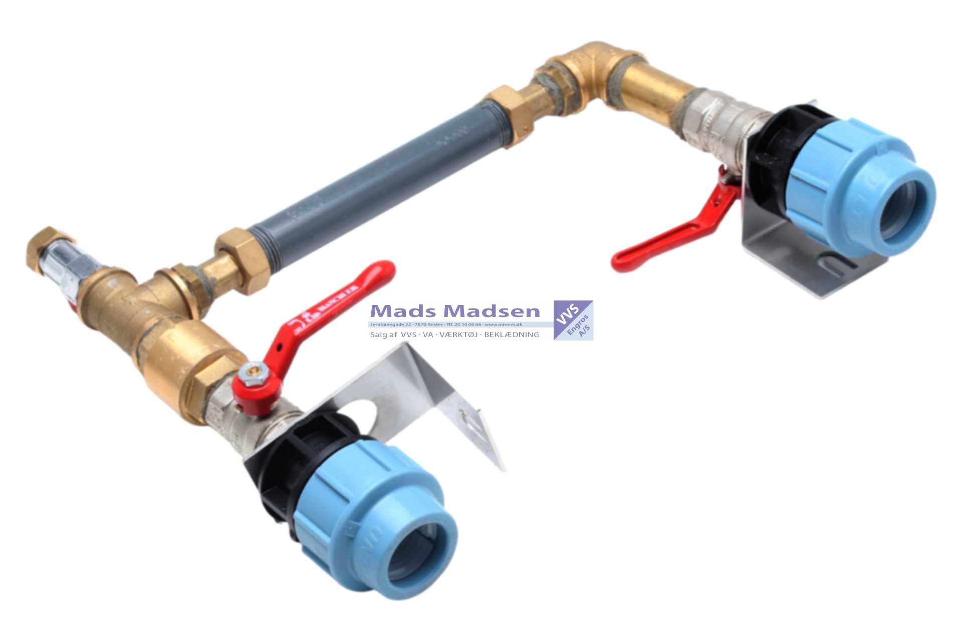 Ø400 Flow-Aqau "kødben" f/målerbrønd 32mm model Lihme m/syrefast kuglehaner 1" x 190mm u/kontraventil