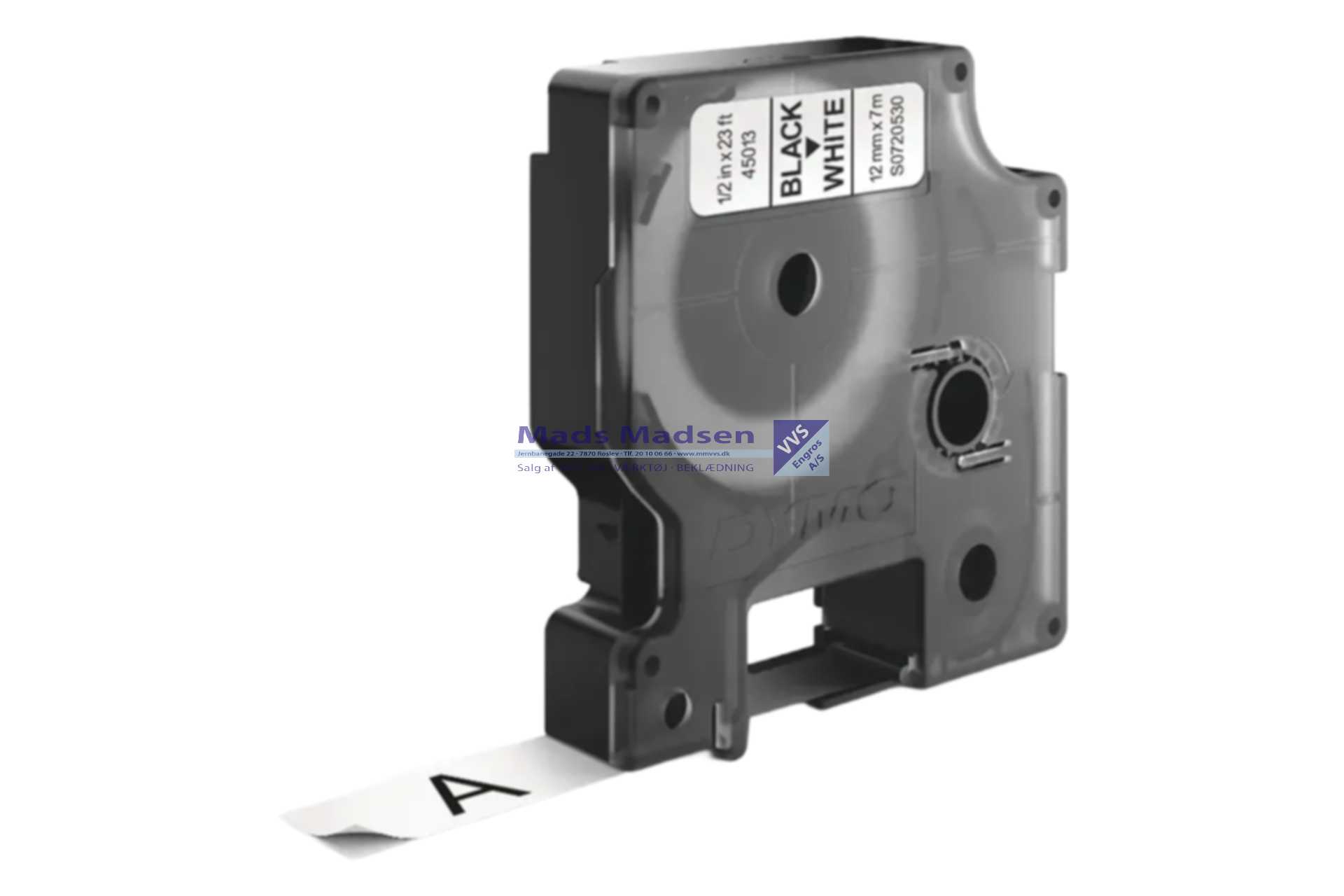 Tapekassette DYMO D1 12mm x 7 mtr. SORT/HVID *NETTOPRIS*