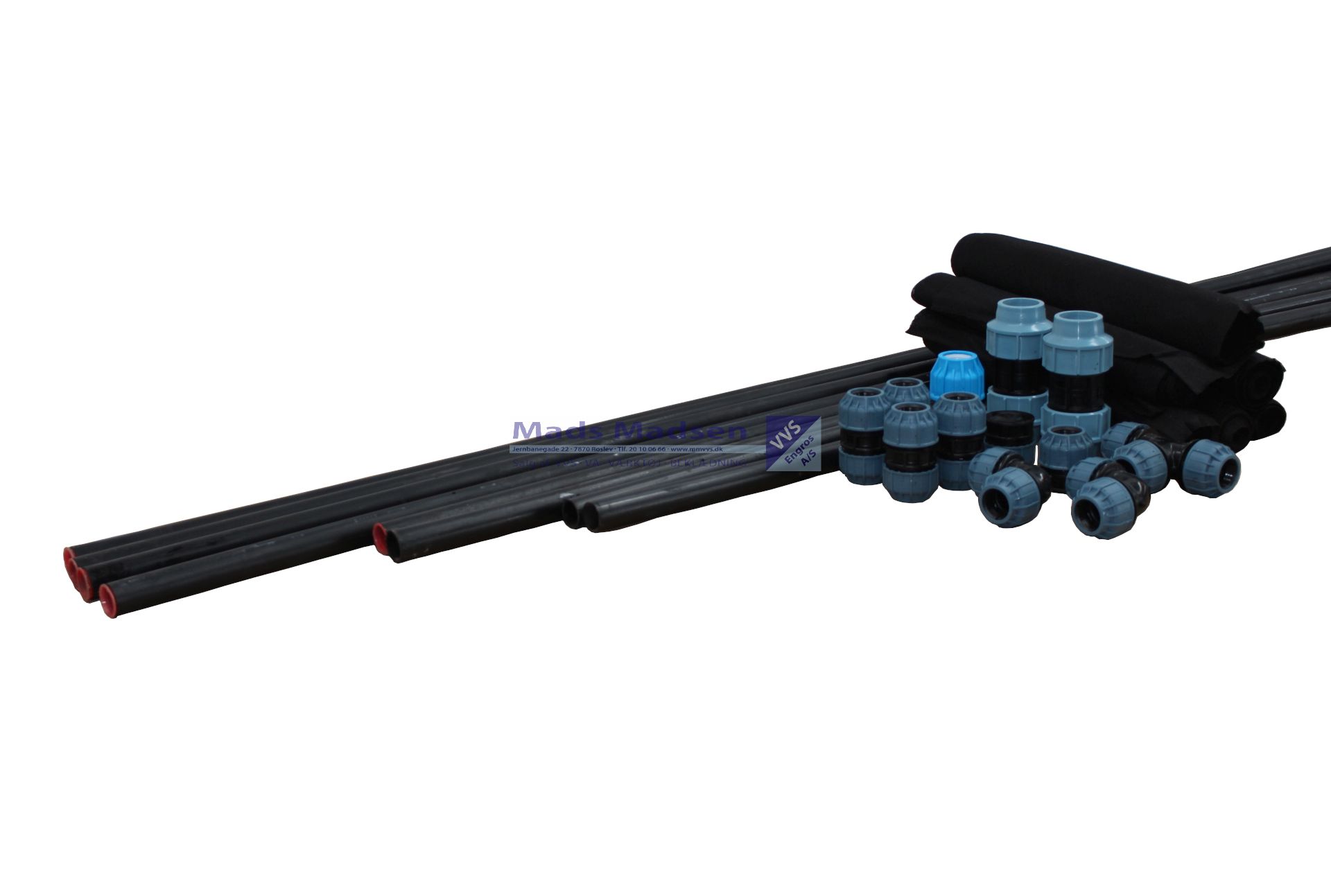 Flow-Aqau tryksivstrenge f/50 & 40mm tilgangsrør 2x15mtr 40mm PE rør incl spændfittings