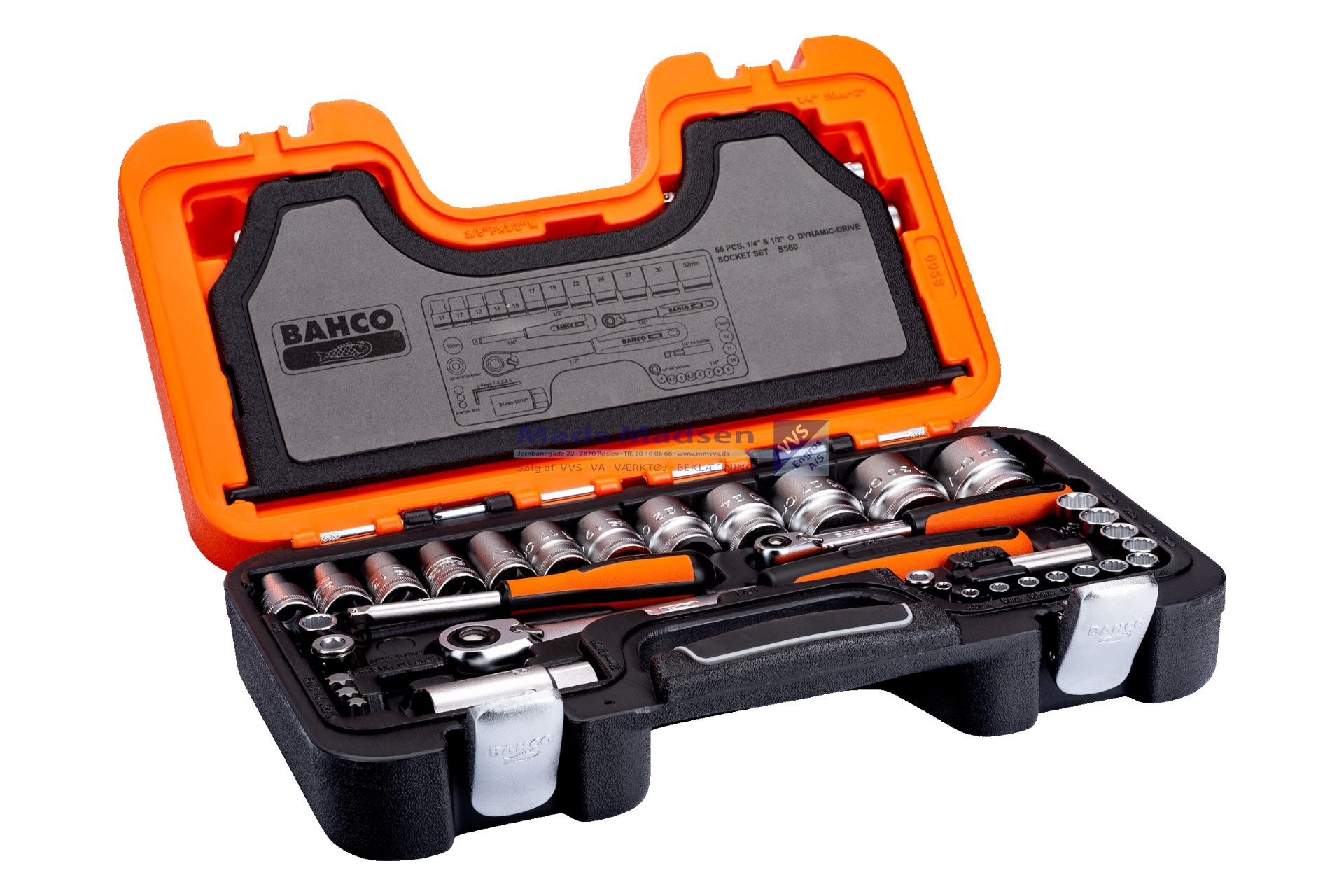 Topnøglesæt Bahco 1/4" + 1/2" S560 56 dele *NETTOPRIS*
