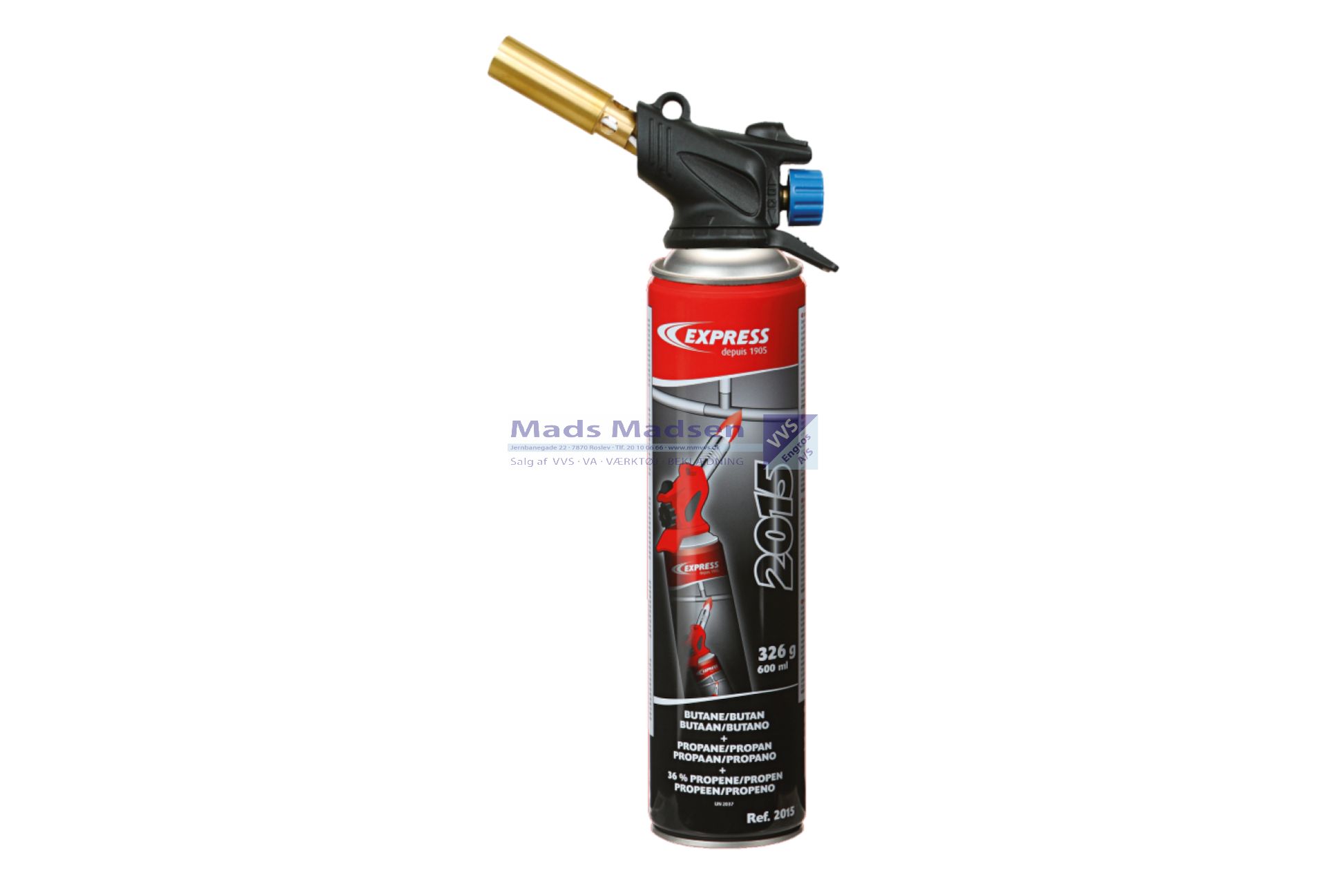 Express Gasbrænder EX343 2000 gr. m/ Piezo tænding incl. gas 2015 - Farekl. 2.1