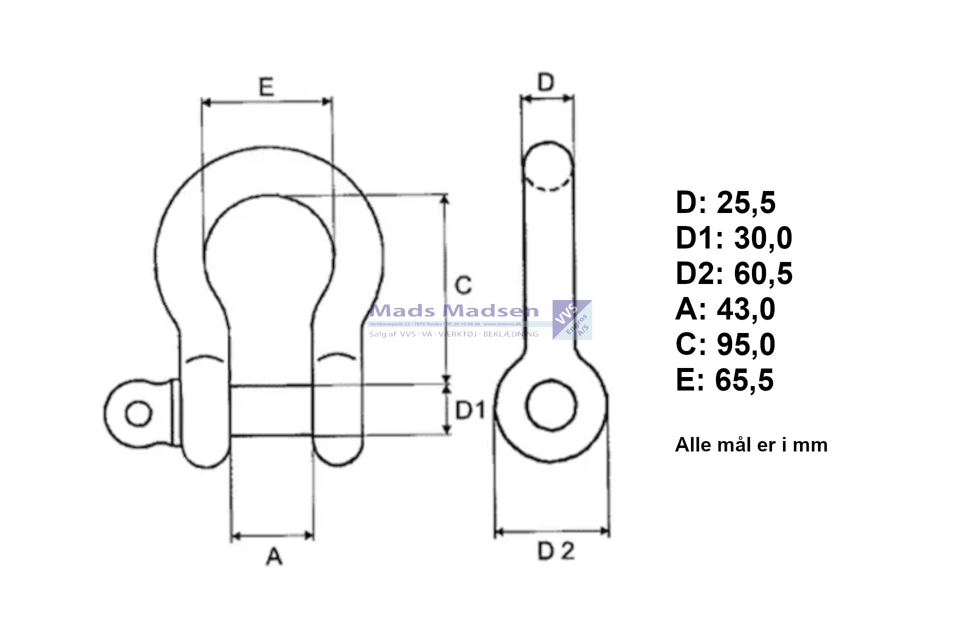 1″ varmtgalv. sjækel CE godkendt Kapacitet 8500 kg - Billede 2