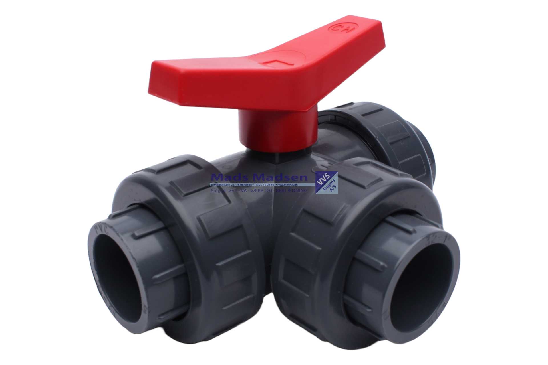 32mm Plasson pvc kuglehane 3-vejs T-boret