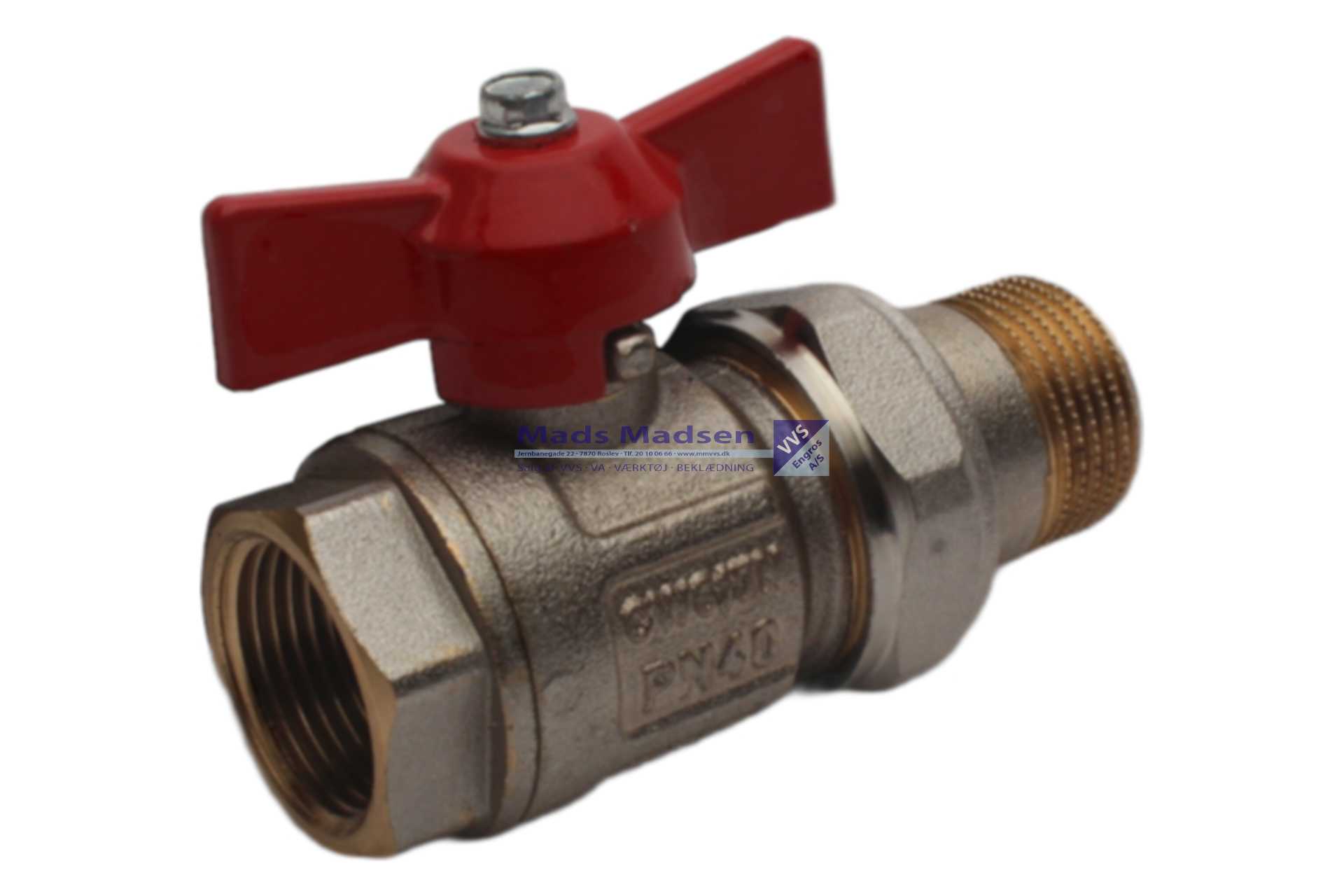 3/4" Tiemme kuglehane M-N med forskr. T-greb RØD