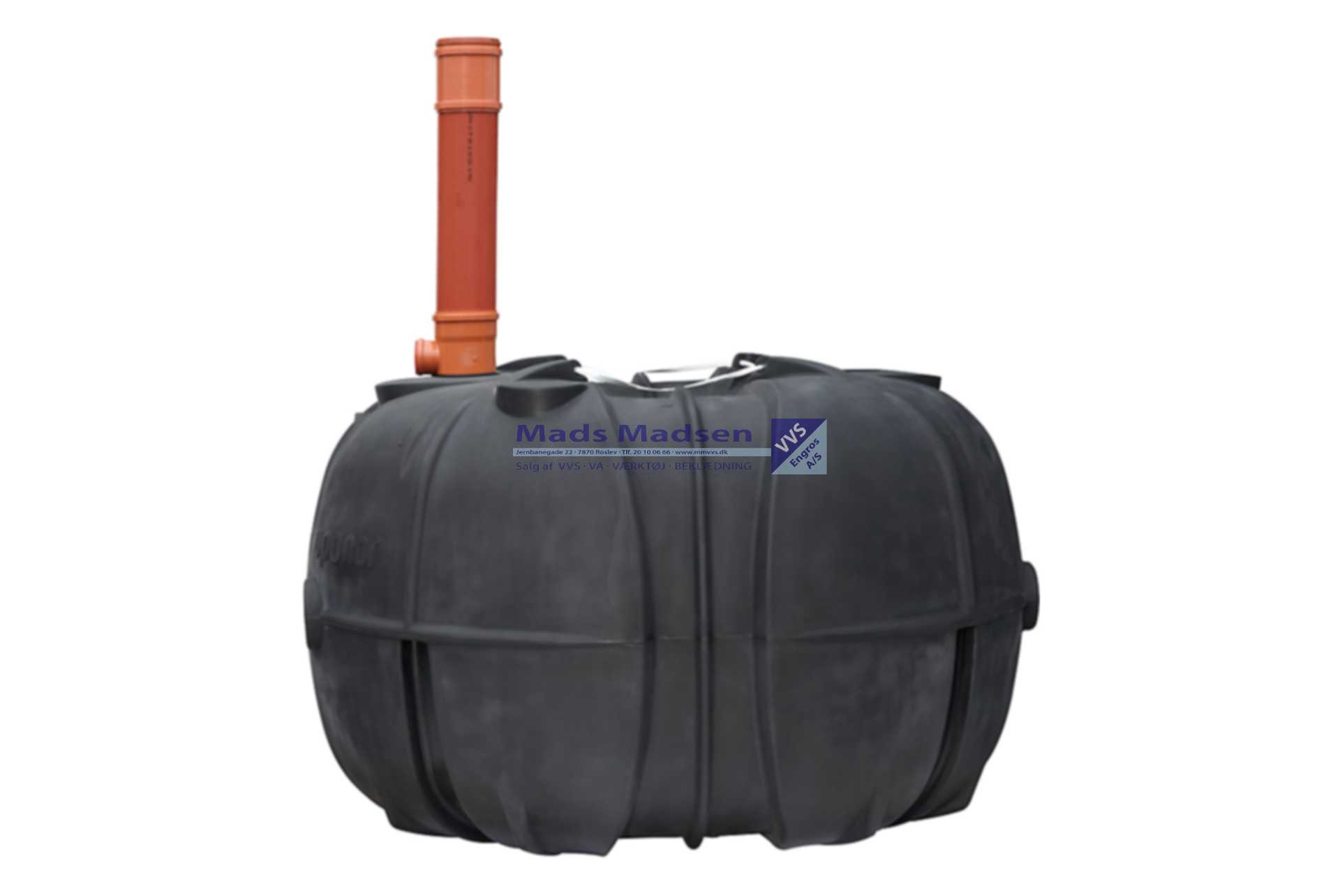 Uponor samletank 5,3 m3 Samletanken kun må stå i maks. 0,5 m grundvand. Leveres med ø200 stigerør, PP