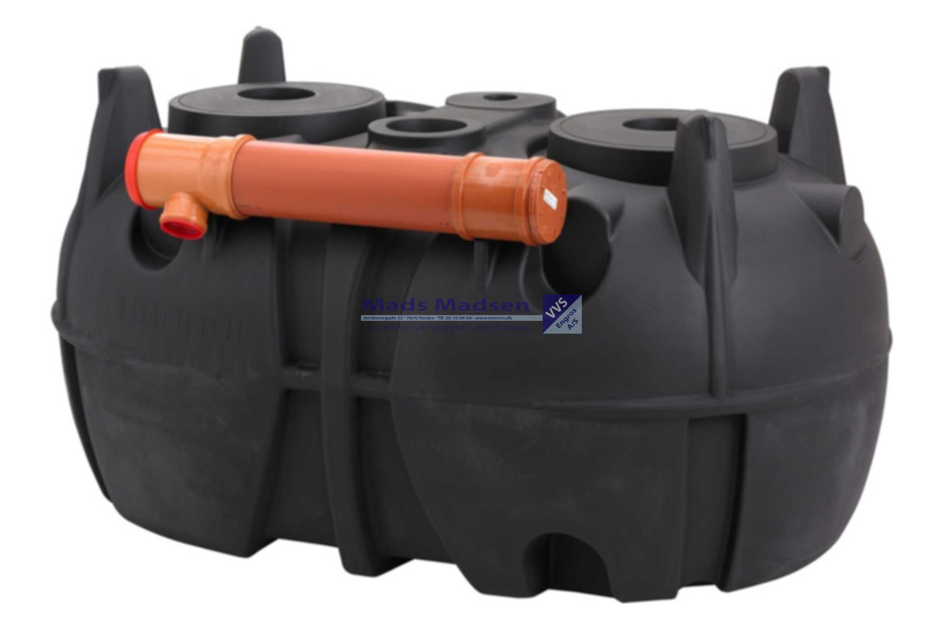 Uponor samletank 3 m3. Leveres med ø200 stigerør, PP. Samletanken må kun stå i maks. 1,175m grundvand. Jorddækning 0,3-1,0 m