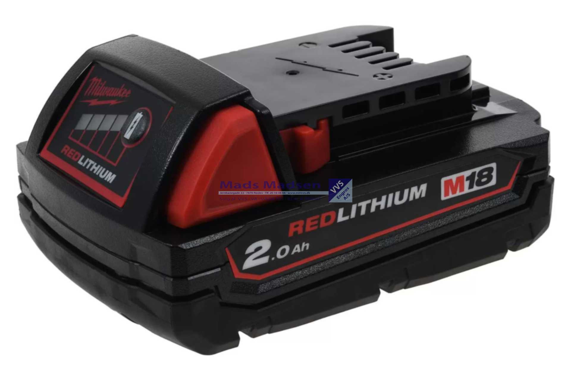 Milwaukee M18 B2 akku batteri 18V 2,0 Amp. incl. afgift  4932430062 (K) *NETTOPRIS*