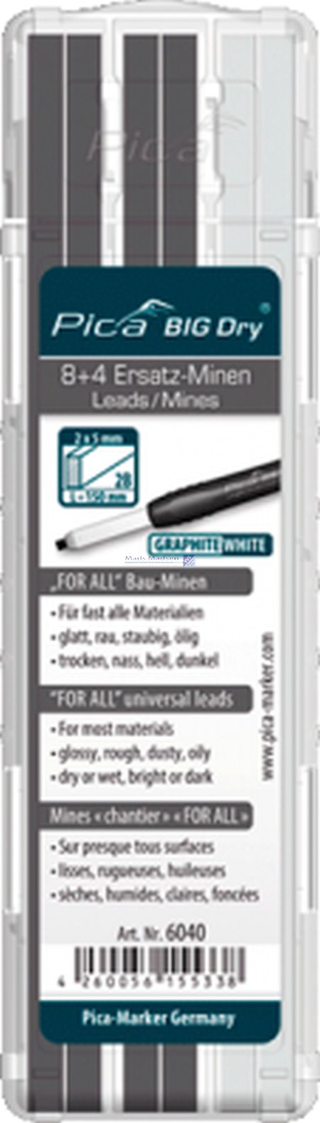 Pica Refill til Pica Big Dry 8 x grafit, 4 x hvid 6040